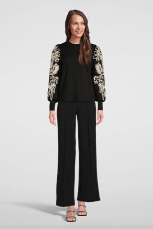 Top OBJCAROLINE met 3D applicatie zwart/offwhite