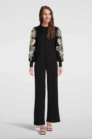 Top OBJCAROLINE met 3D applicatie zwart/offwhite