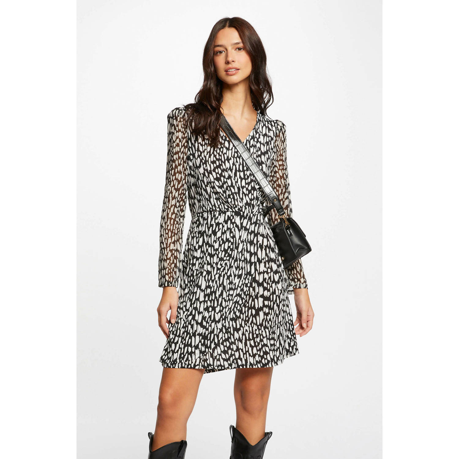 Morgan semi-transparante jurk met all over print zwart wit