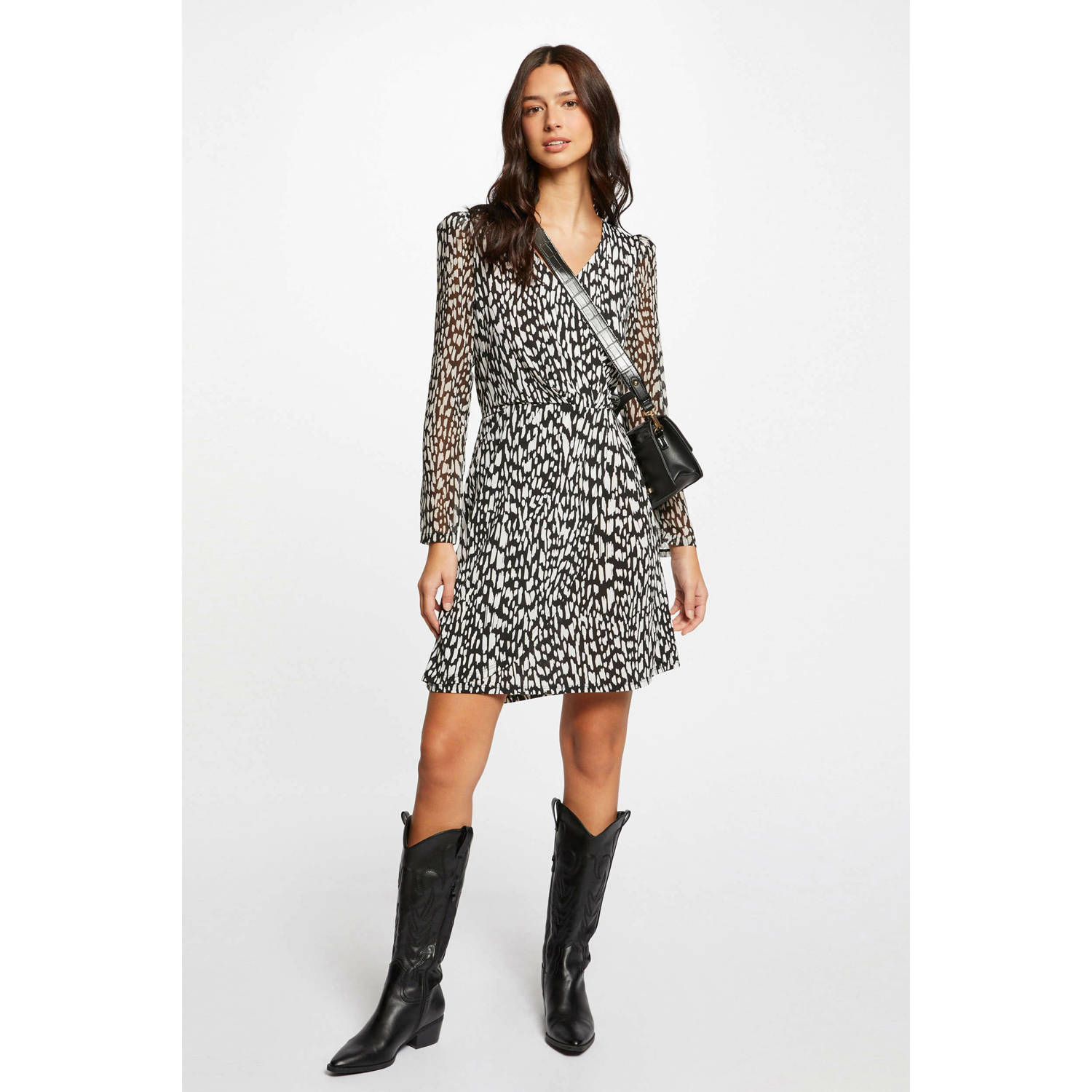 Morgan semi-transparante jurk met all over print zwart wit