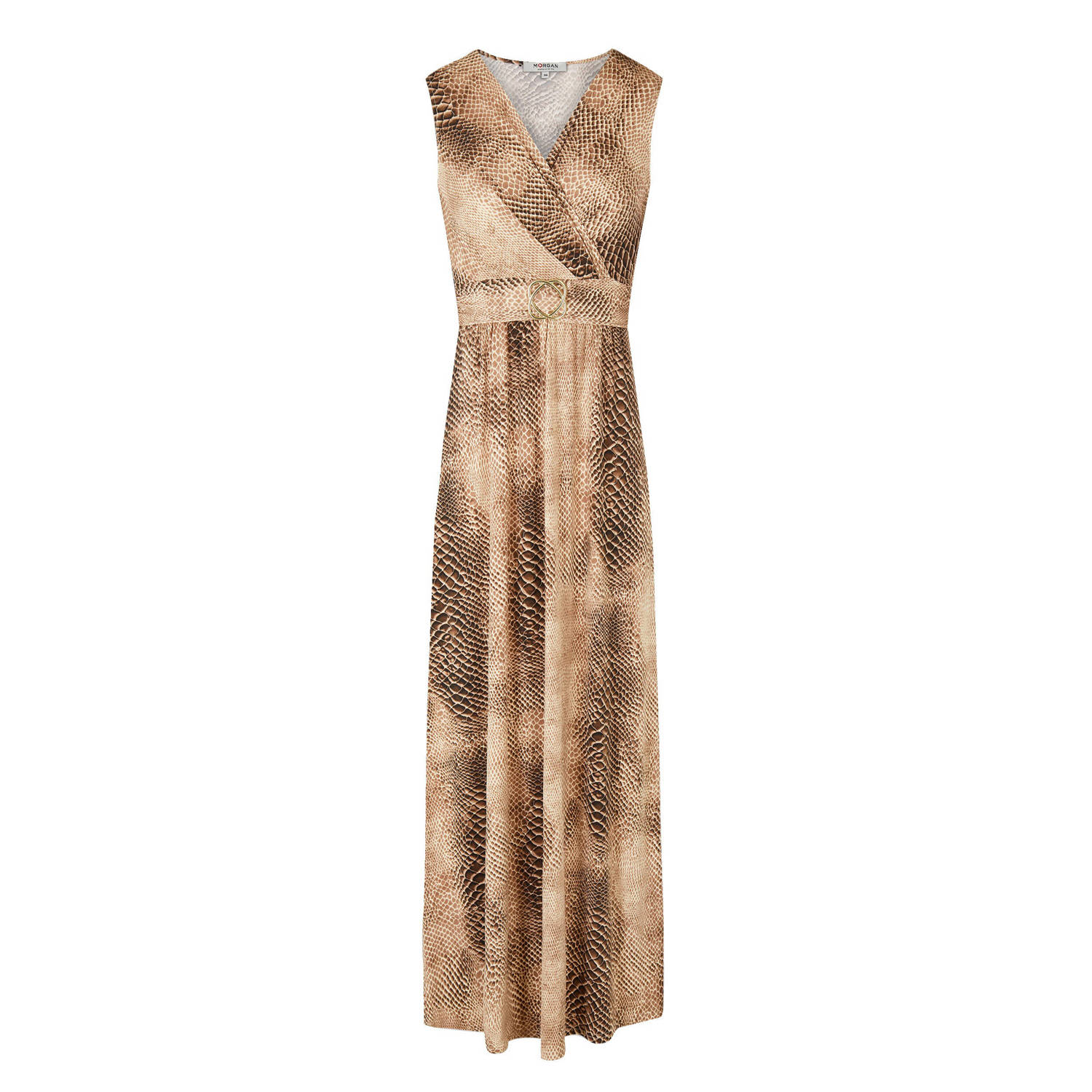 Morgan maxi jurk met slangenprint en plooien beige bruin