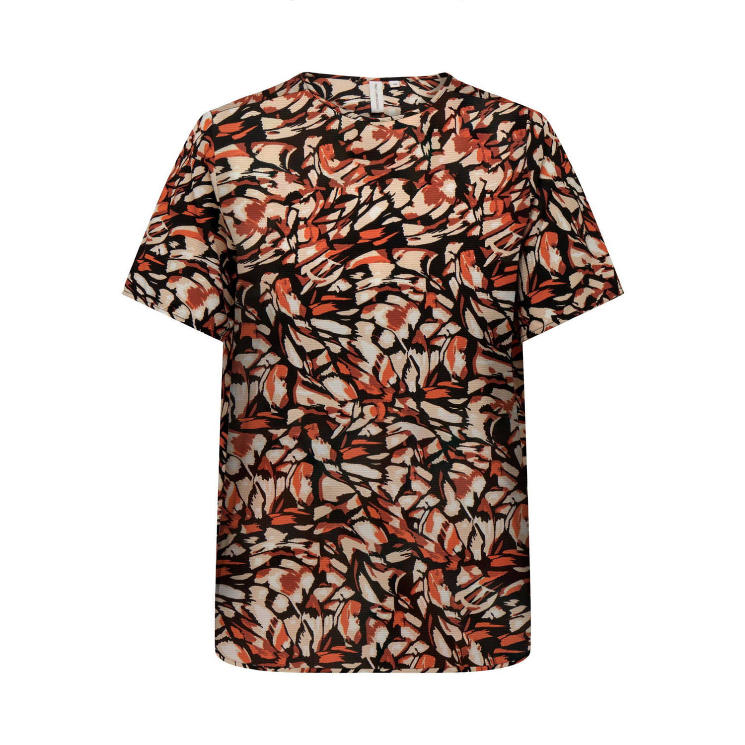 ONLY CARMAKOMA T-shirt CARLUX met grafische print zwart oranje lichtoranje