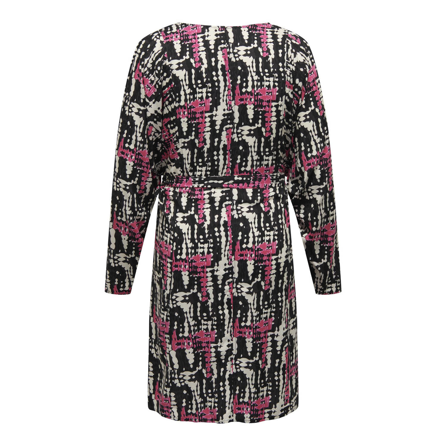 ONLY CARMAKOMA jurk CARMARGOT met grafische print en ceintuur zwart roze ecru