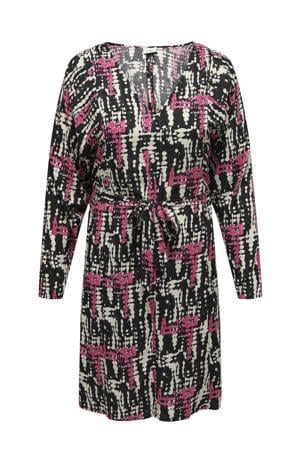 jurk CARMARGOT met grafische print en ceintuur zwart/ roze/ ecru