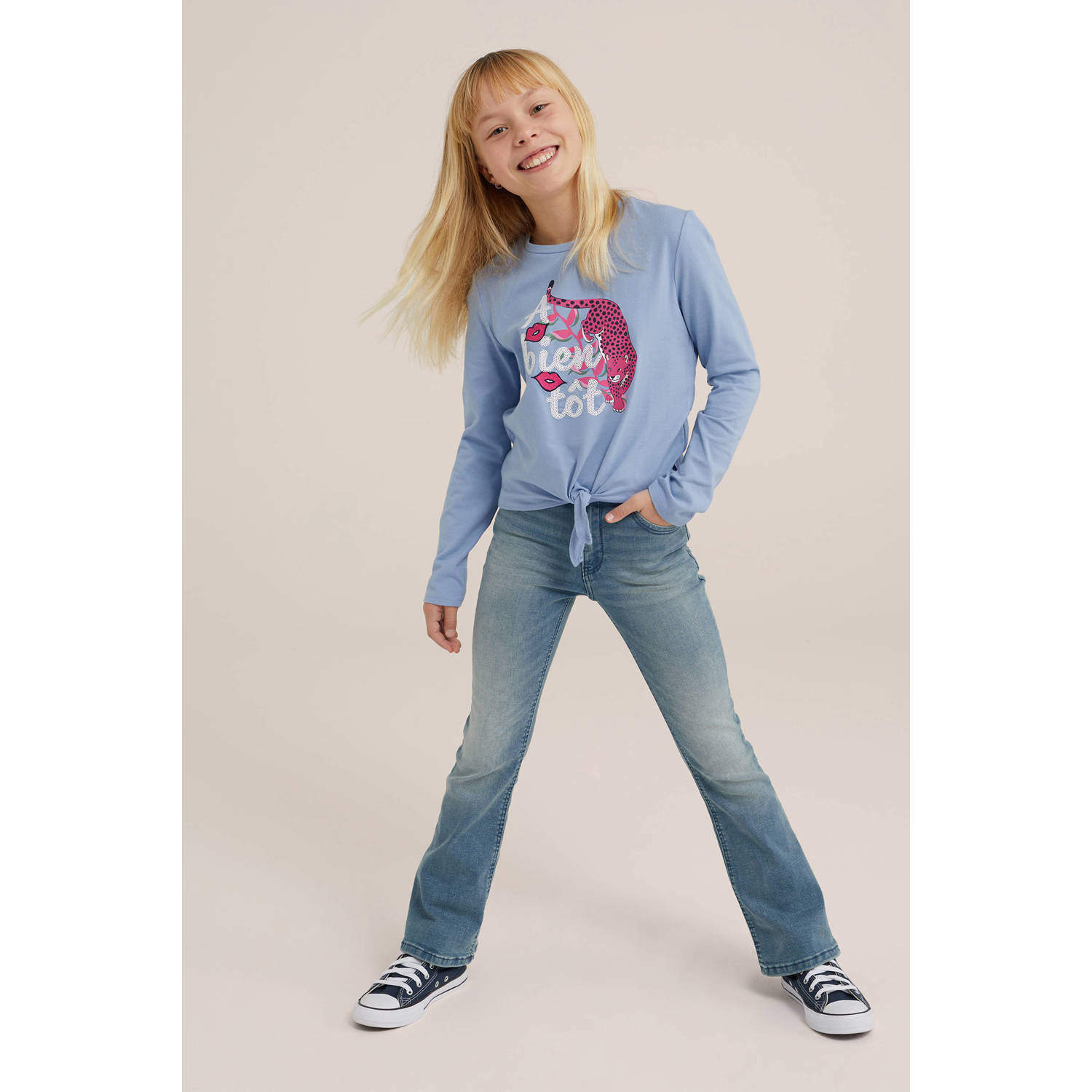 WE Fashion longsleeve Harlow met printopdruk lila roze