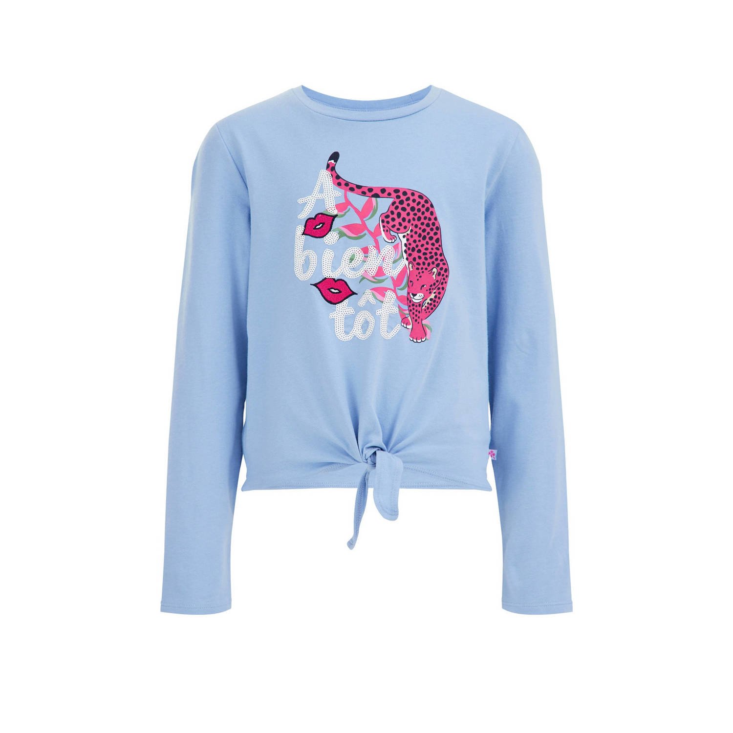 WE Fashion longsleeve Harlow met printopdruk lila roze Paars Meisjes Stretchkatoen Ronde hals 110 116