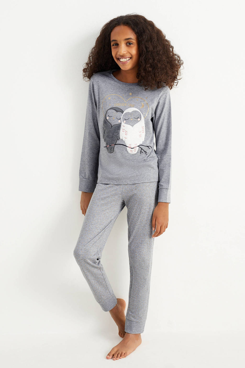 pyjama met printopdruk grijs