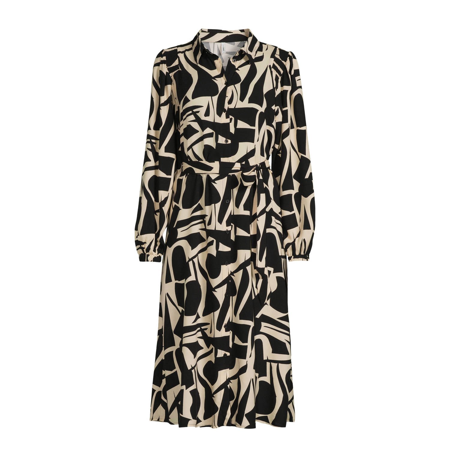 ONLY blousejurk ONLHALIA met all over print en ceintuur zwart offwhite