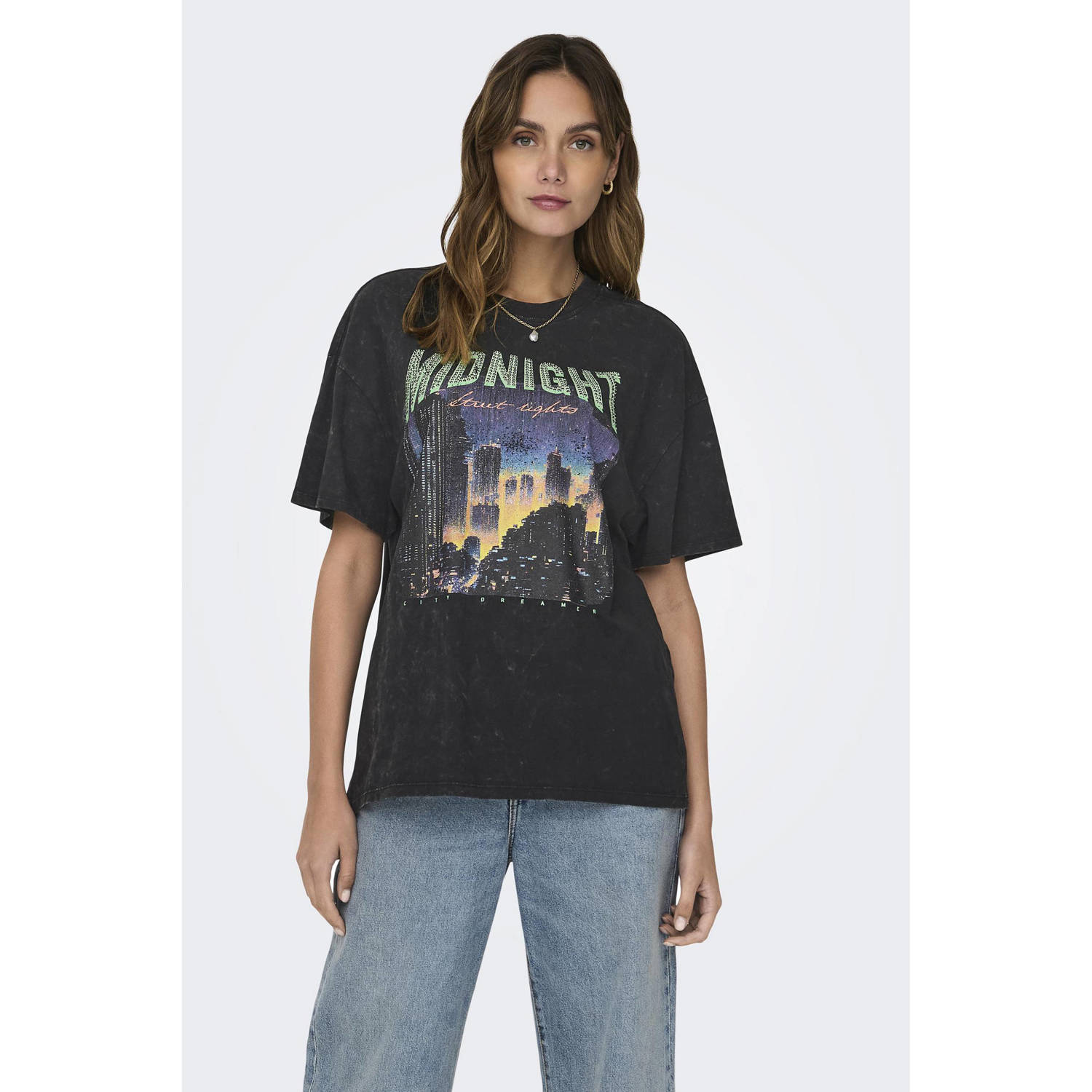 ONLY T-shirt ONLLUCCA van katoen zwart