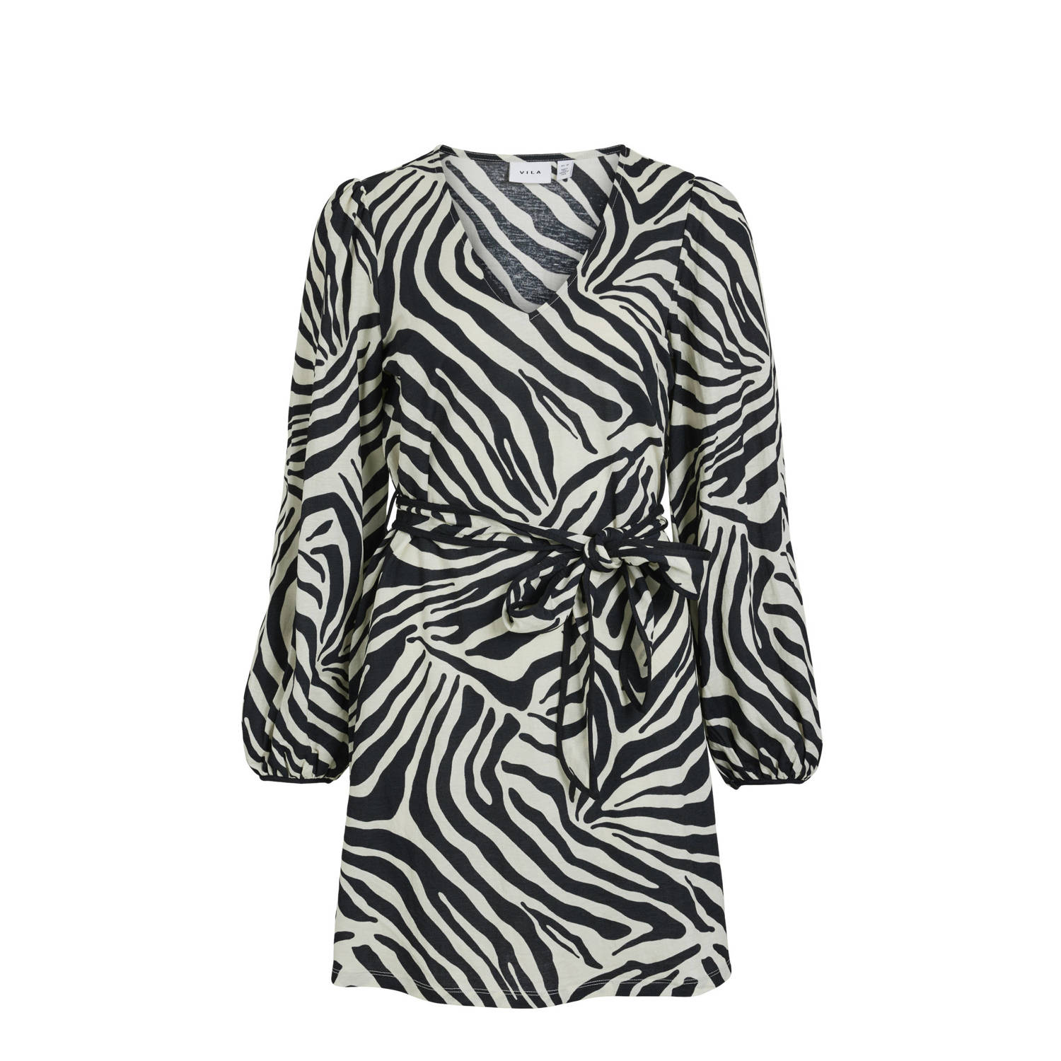 VILA jurk VIMIRAN met zebraprint en ceintuur zwart wit