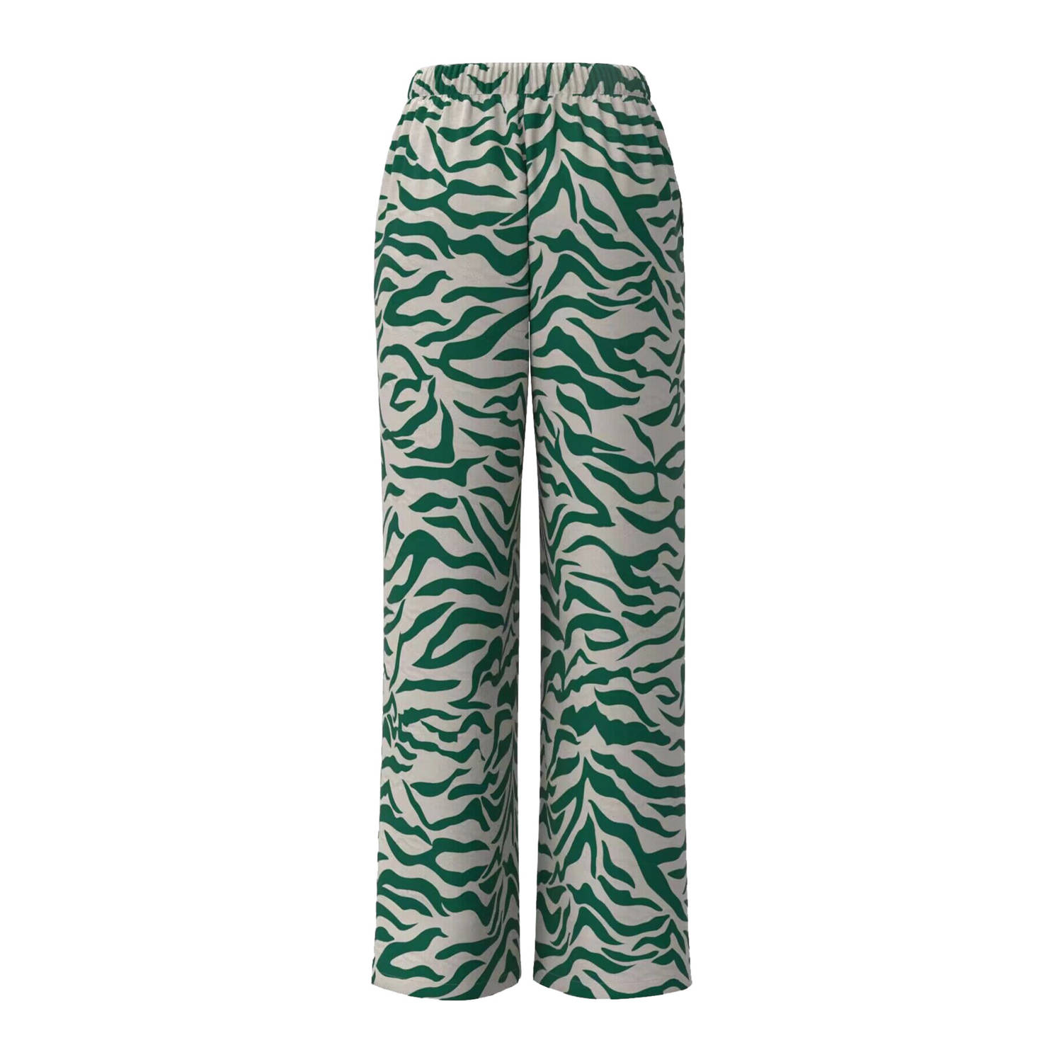 VILA high waist wide leg broek VIALINIA met all over print groen ecru