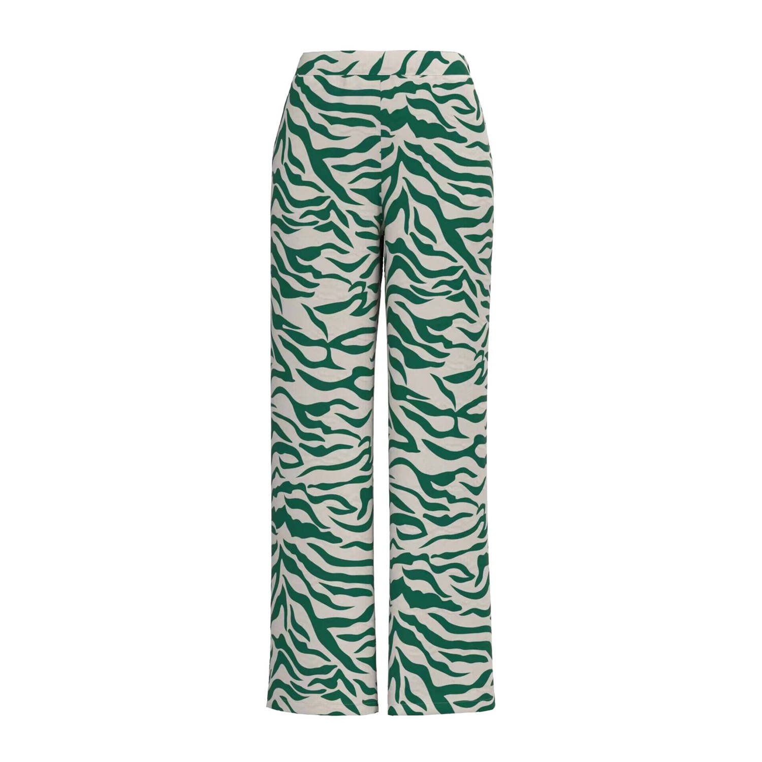 VILA high waist wide leg broek VIALINIA met all over print groen ecru