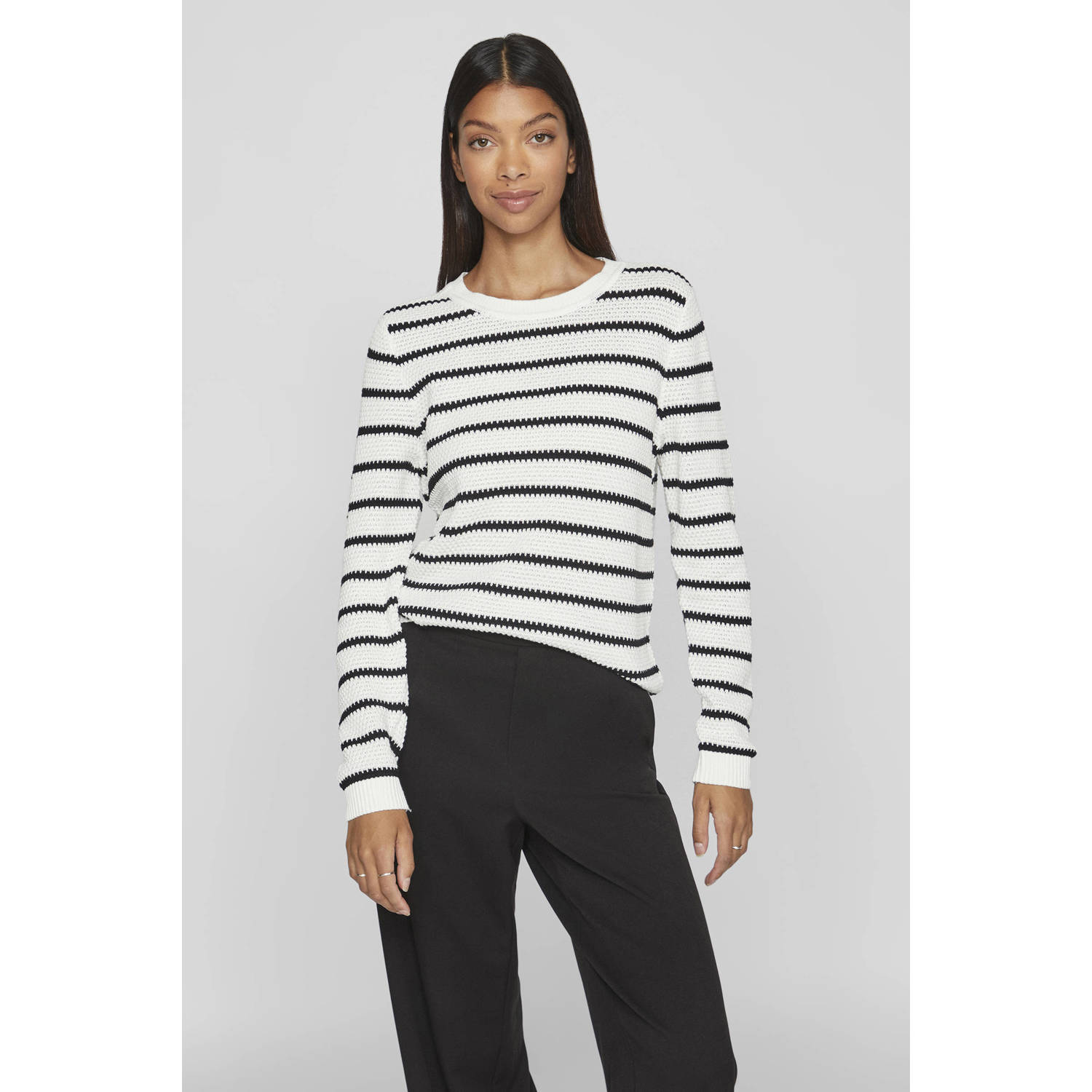 Vila Trui met ronde hals VIDALO O-NECK L S STRIPE KNIT TOP- NOOS