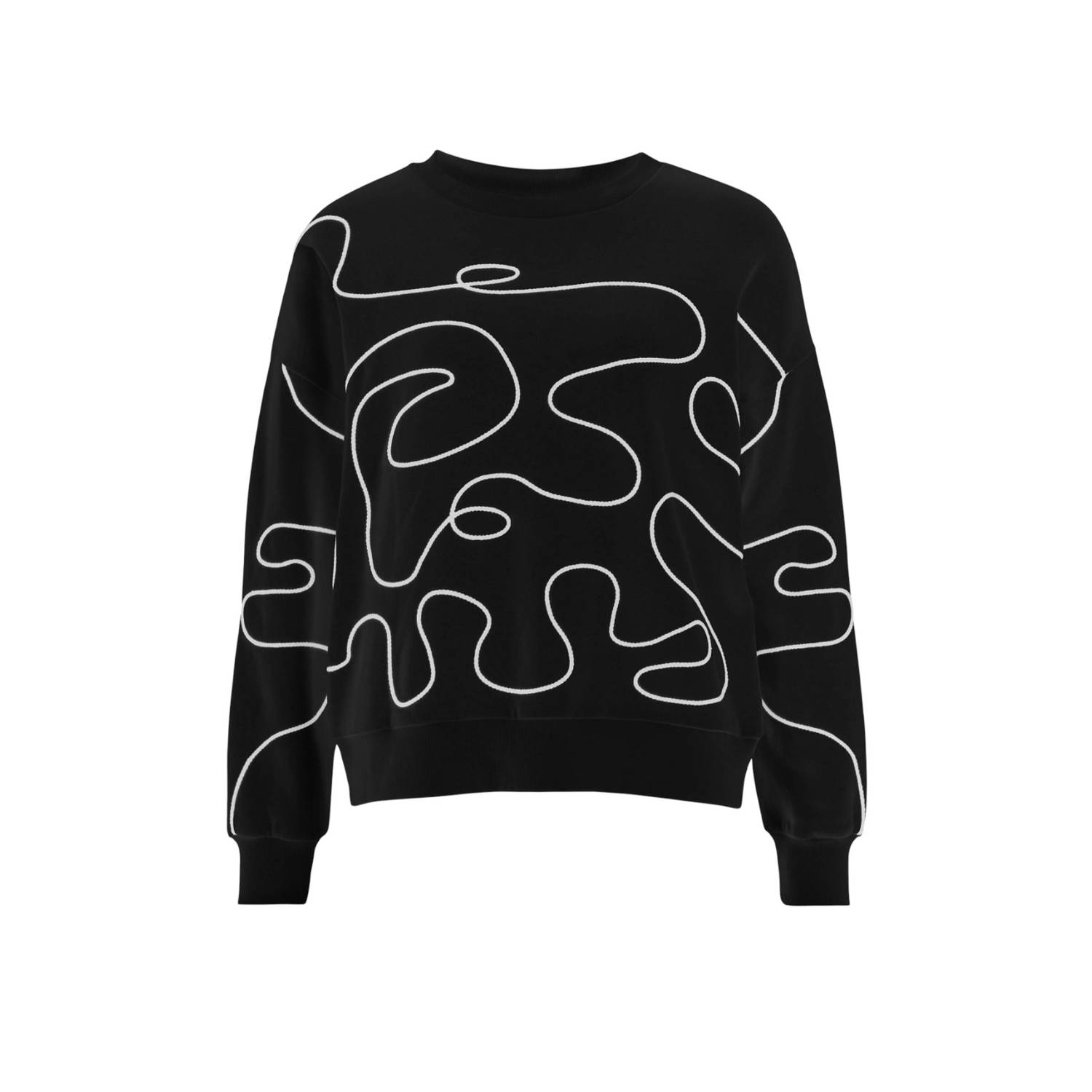 VILA sweater VISADA met all over print zwart wit