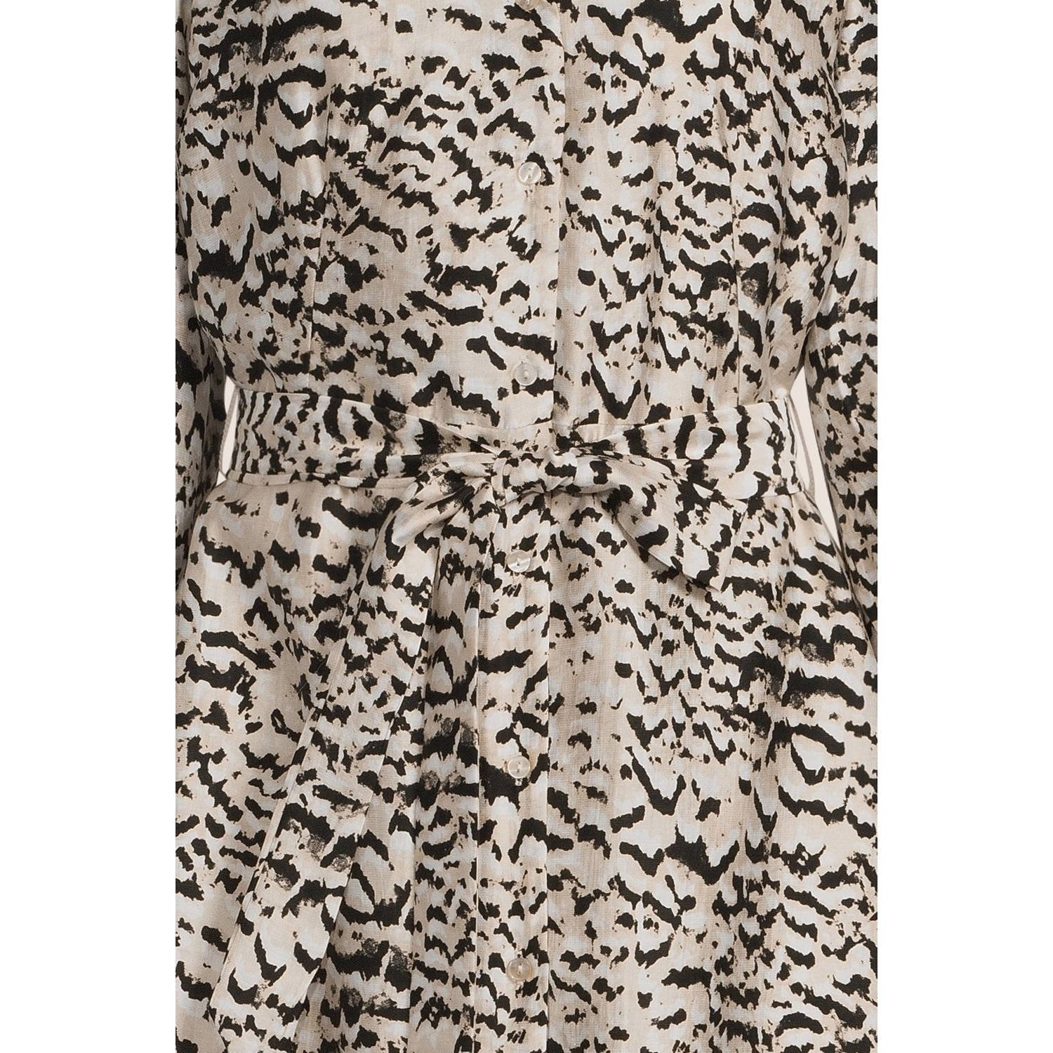 MSCH Copenhagen jurk met all over print en ceintuur beige zwart