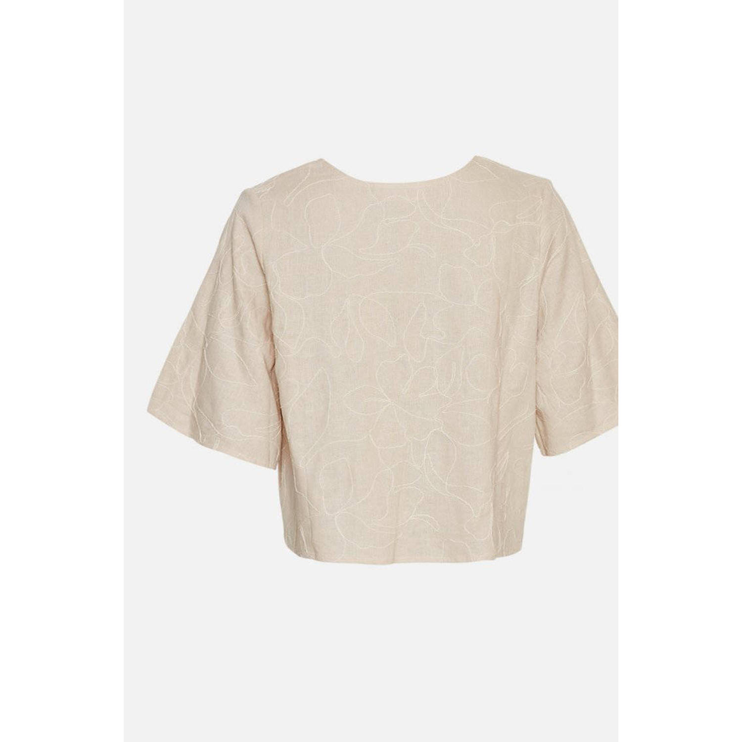 MSCH Copenhagen blouse met all over print en borduursels beige