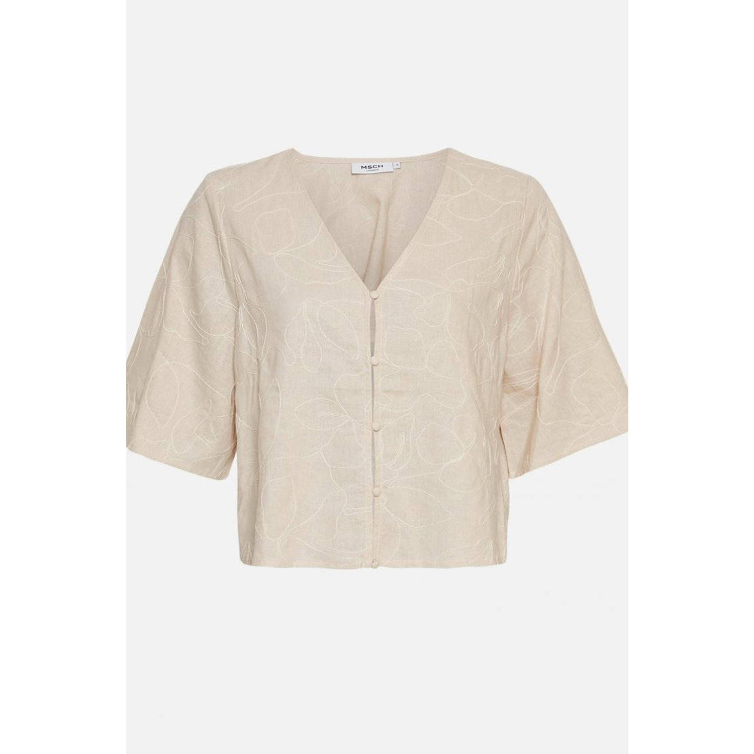 MSCH Copenhagen blouse met all over print en borduursels beige