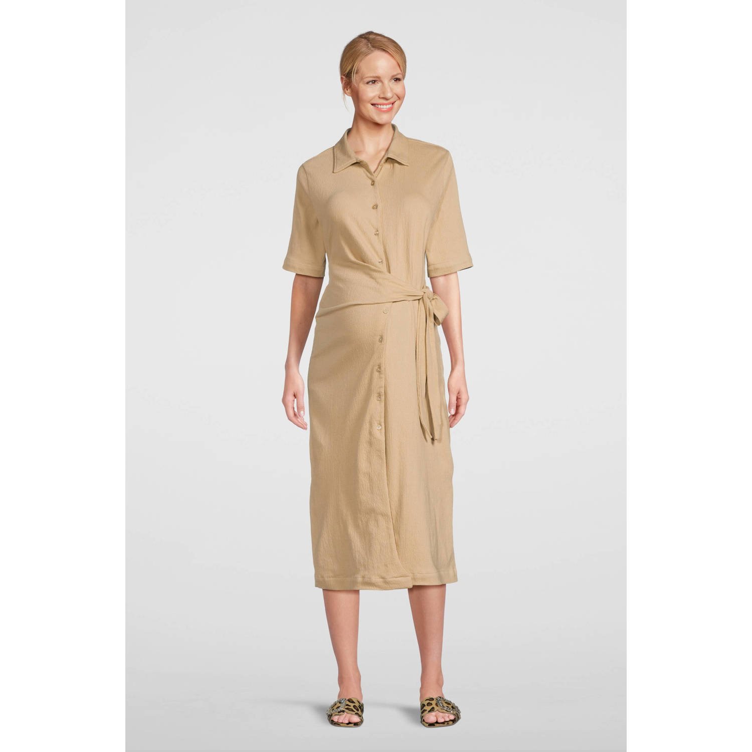 Noppies zwangerschaps- en voedingsjurk Katarina zand Beige Dames Katoen Klassieke kraag XXL