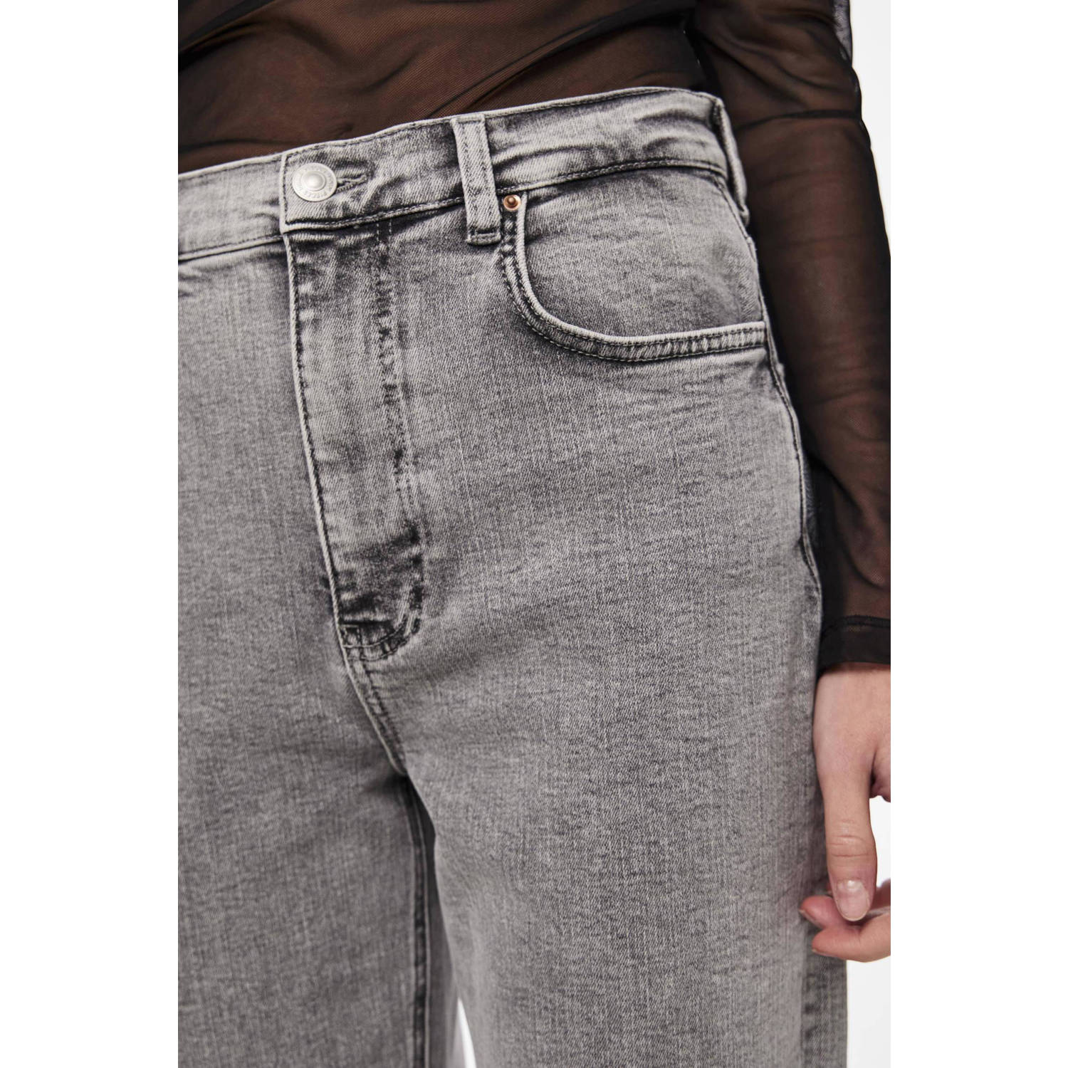 PIECES high waist straight jeans grey denim