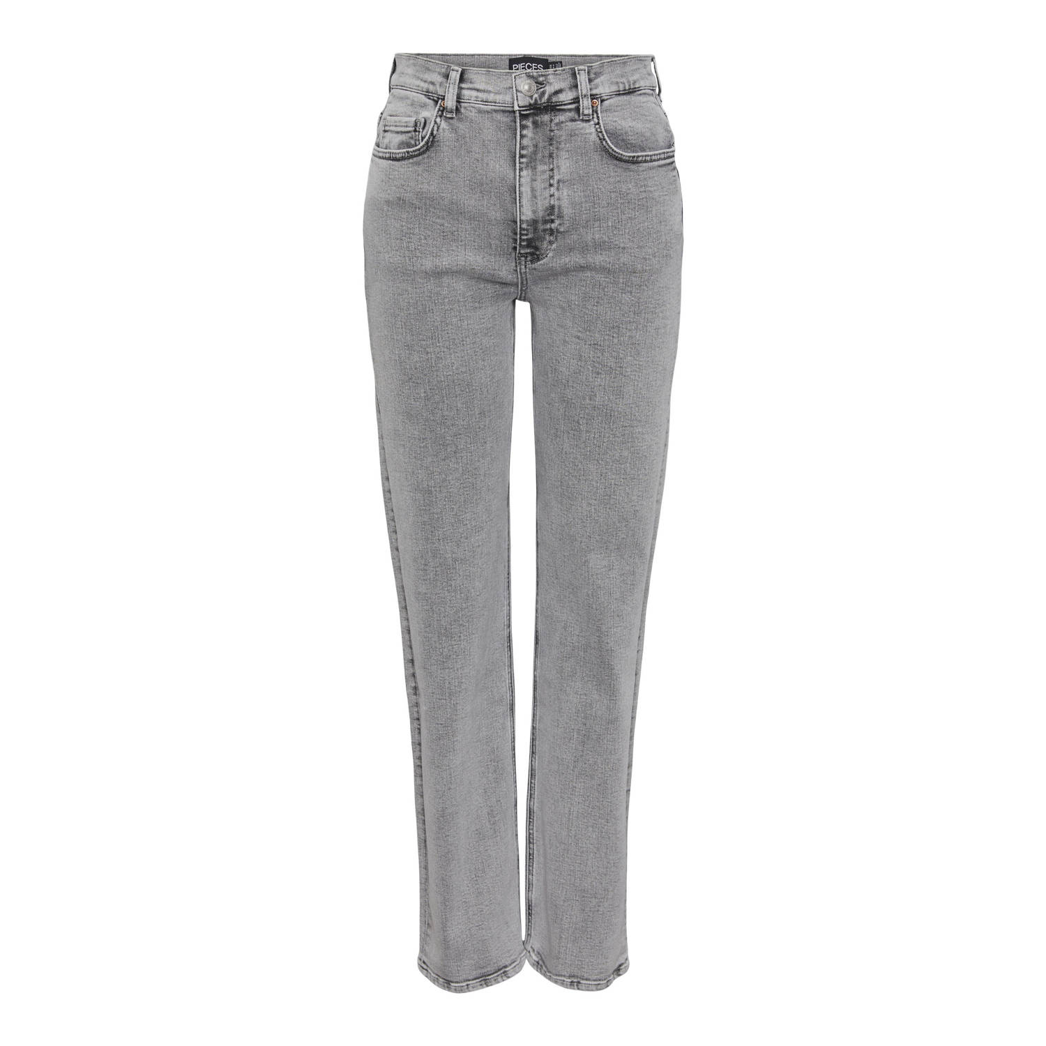 PIECES high waist straight jeans grey denim
