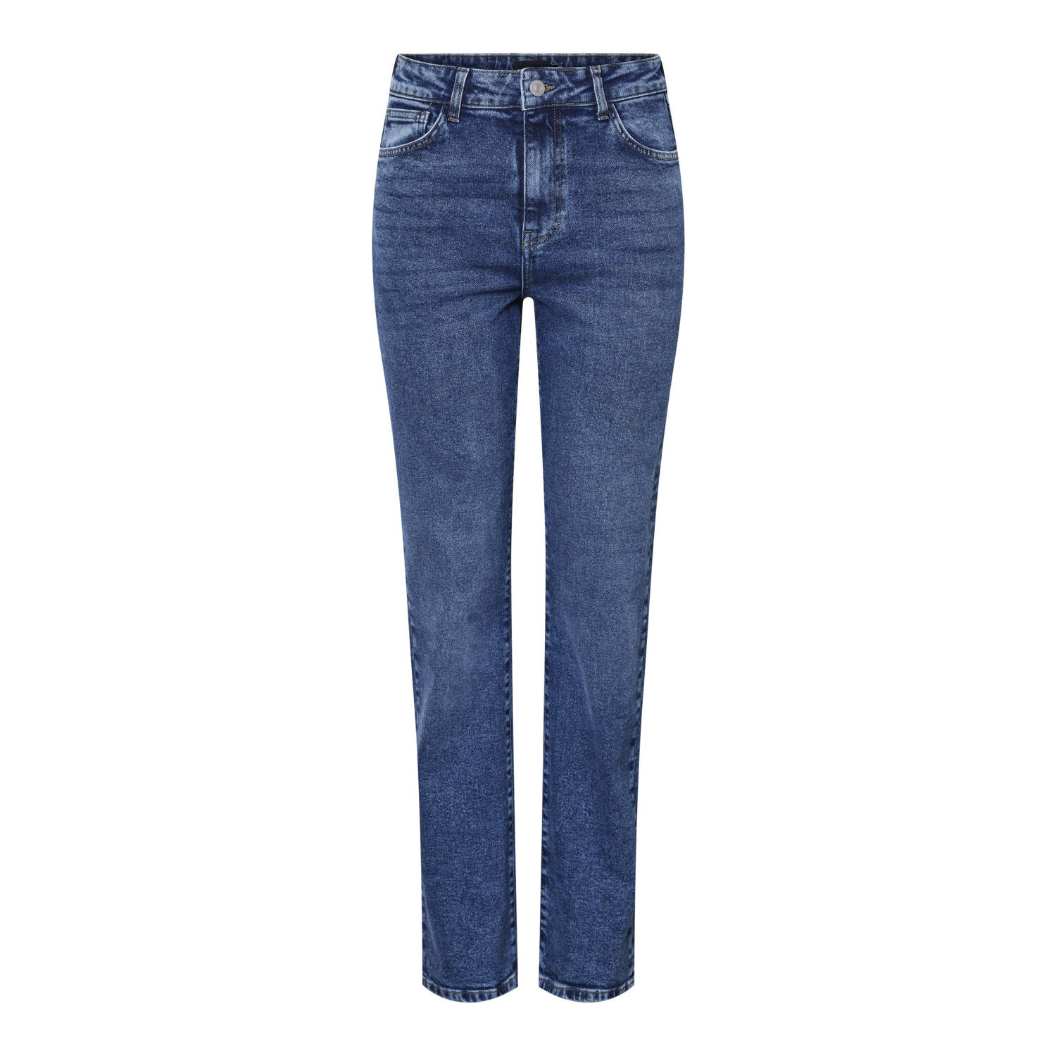 PIECES high waist straight leg jeans medium blue denim
