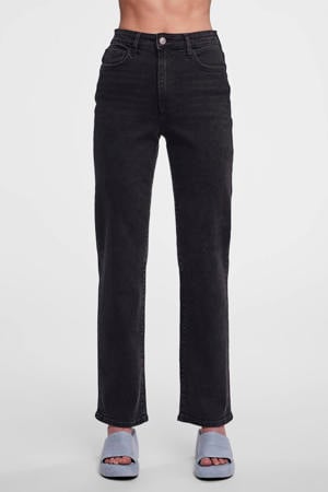 high waist straight leg jeans black denim
