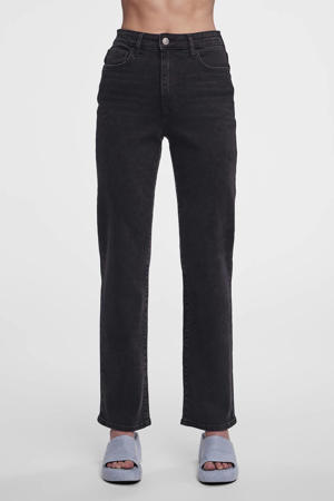 high waist straight leg jeans black denim