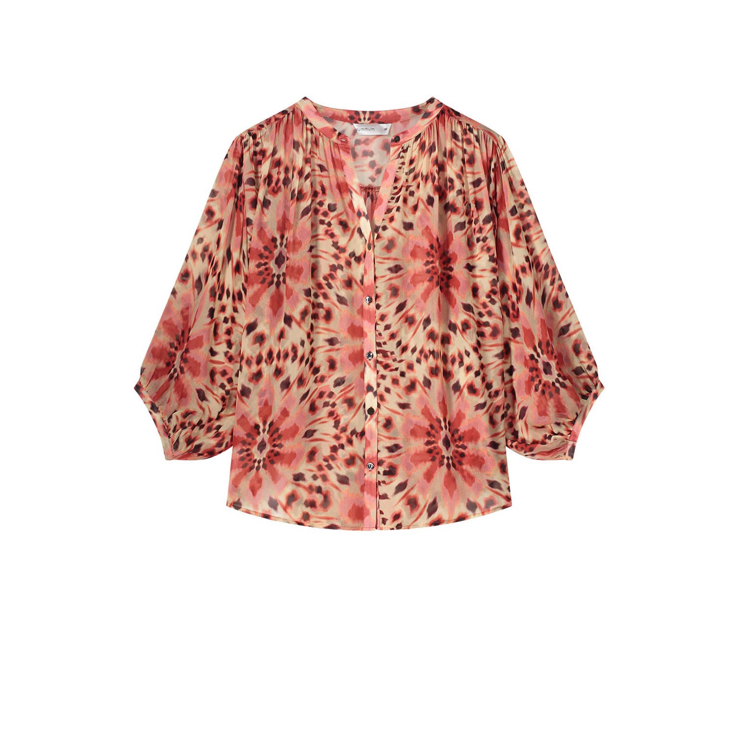 Summum blouse met all over print en plooien koraalrood bruin