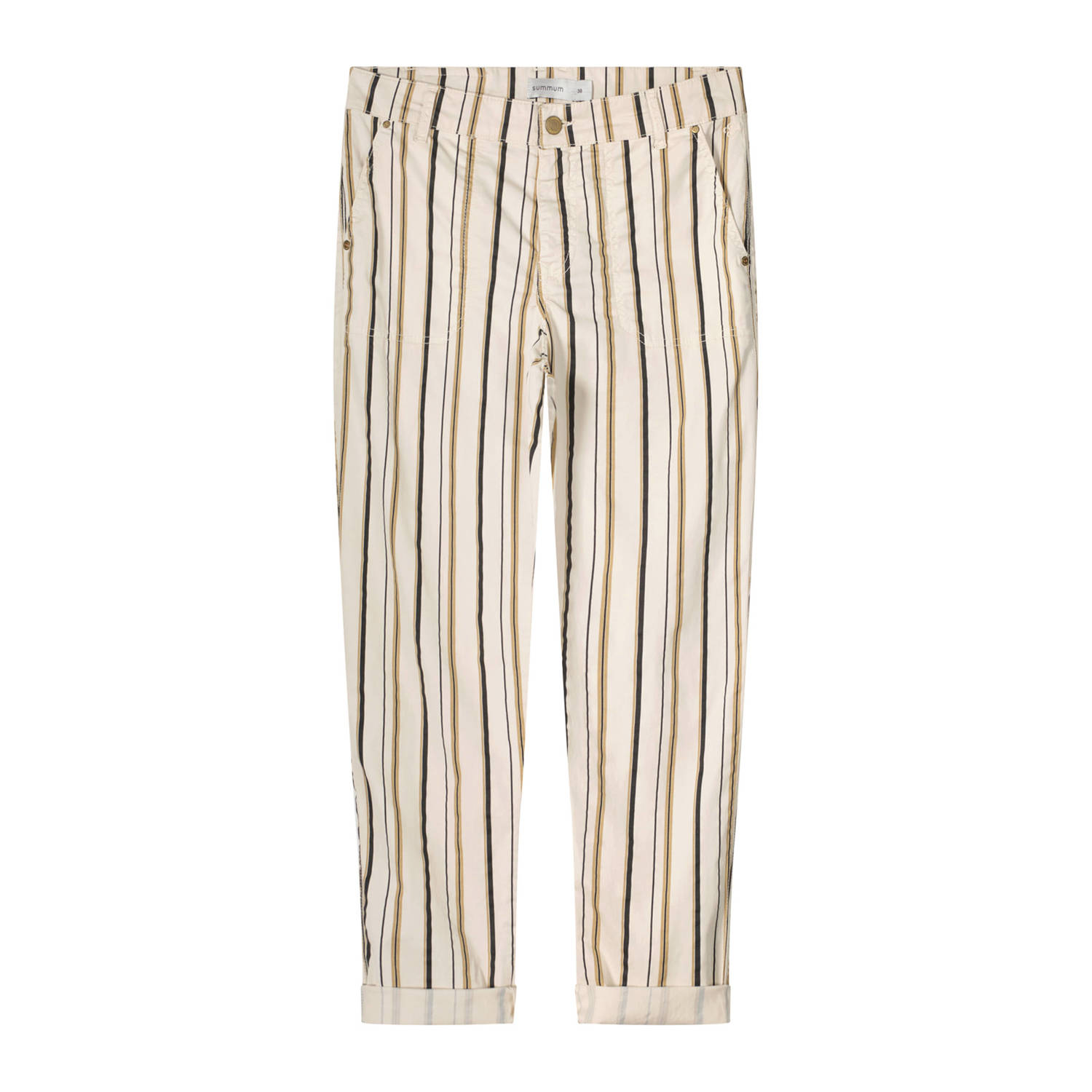 Summum gestreepte slim fit broek ivoor bruin