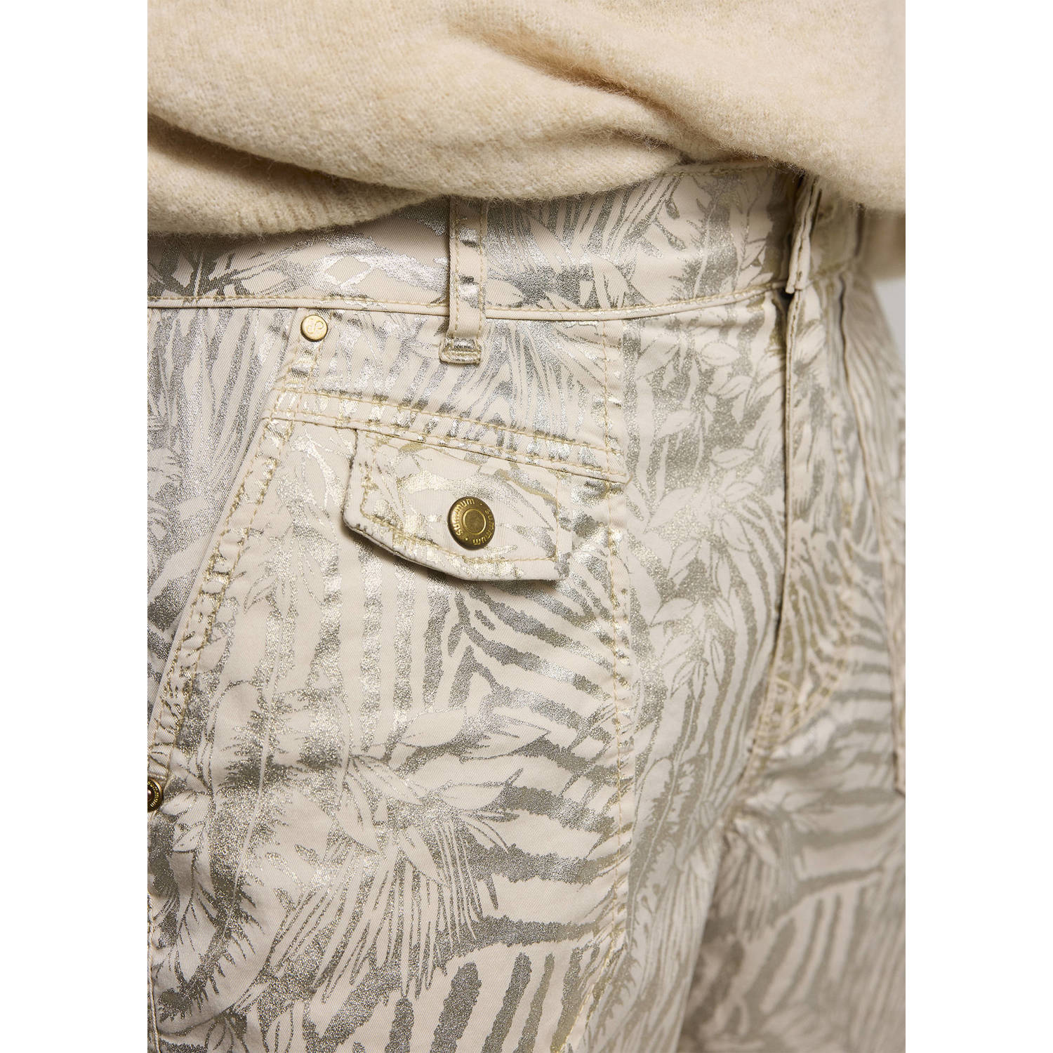 Summum metallic coated high waist loose jeans met all over print ecru goud