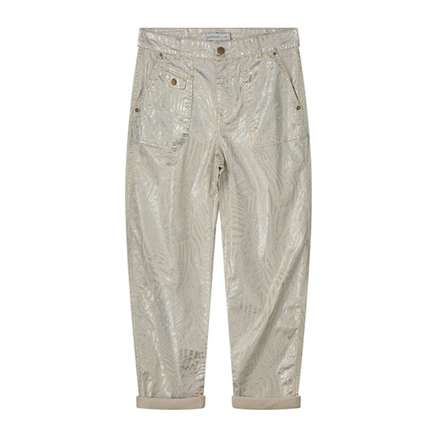 Summum metallic coated high waist loose jeans met all over print ecru goud