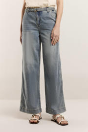 thumbnail: Light blue denim dames Summum wide leg jeans van denim met regular waist, rits- en knoopsluiting en effen