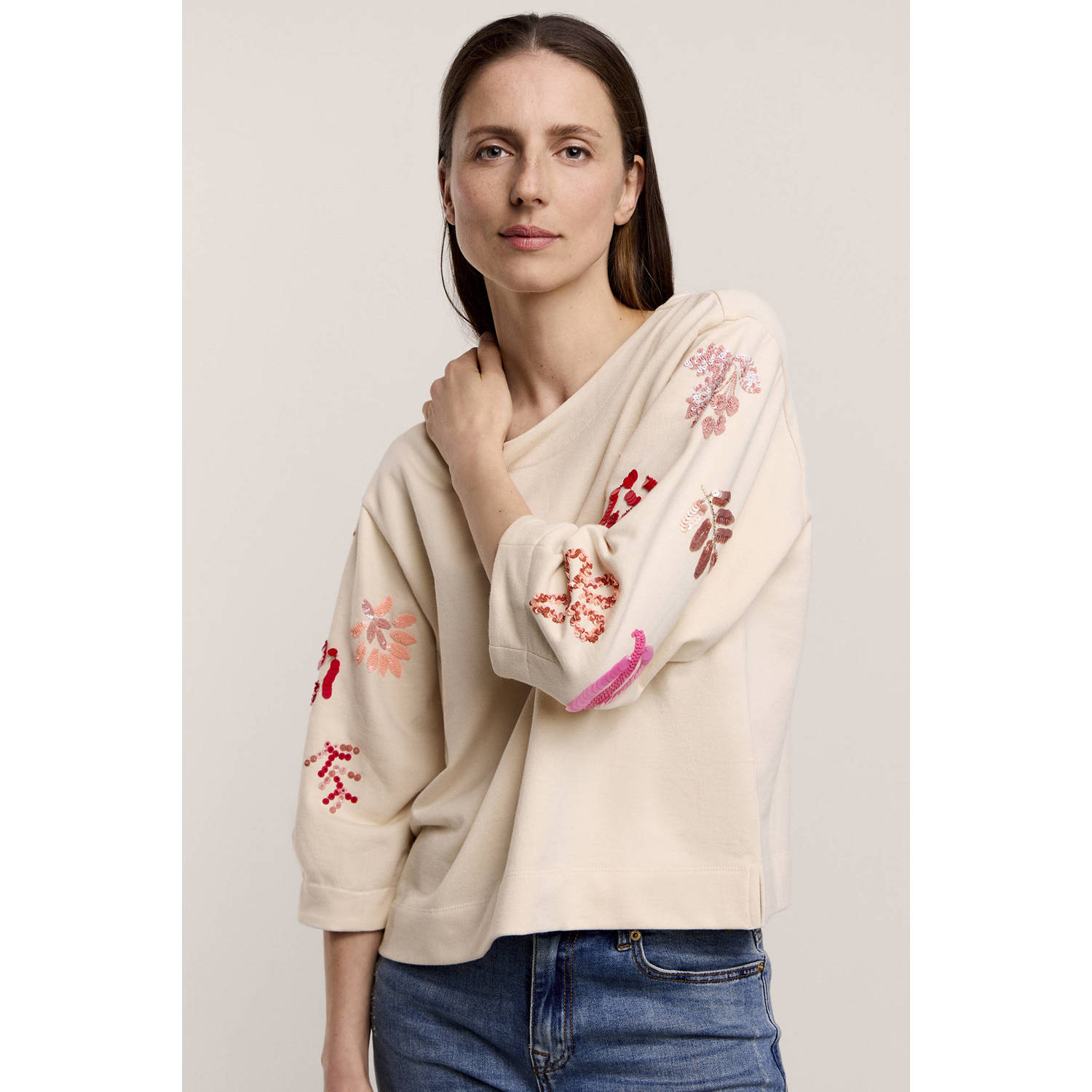 Summum x Quinty sweater met printopdruk ivoor roze