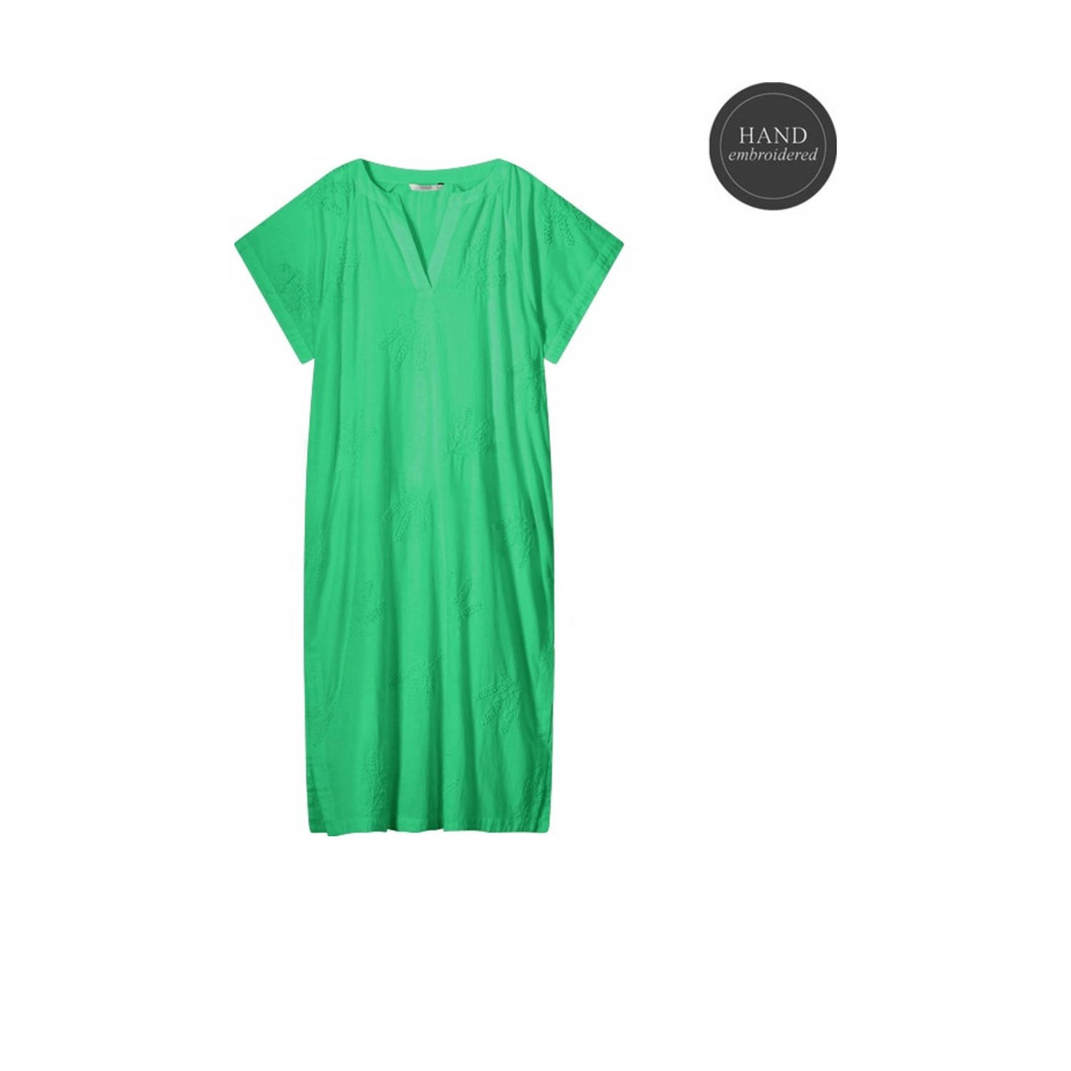 Summum maxi jurk met all over print en borduursels groen