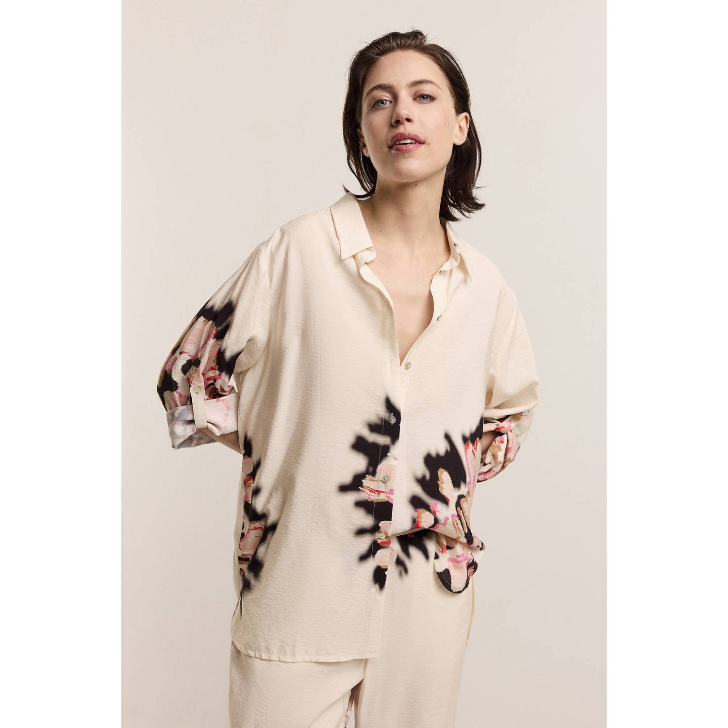 Summum blouse met all over print crème zwart roze