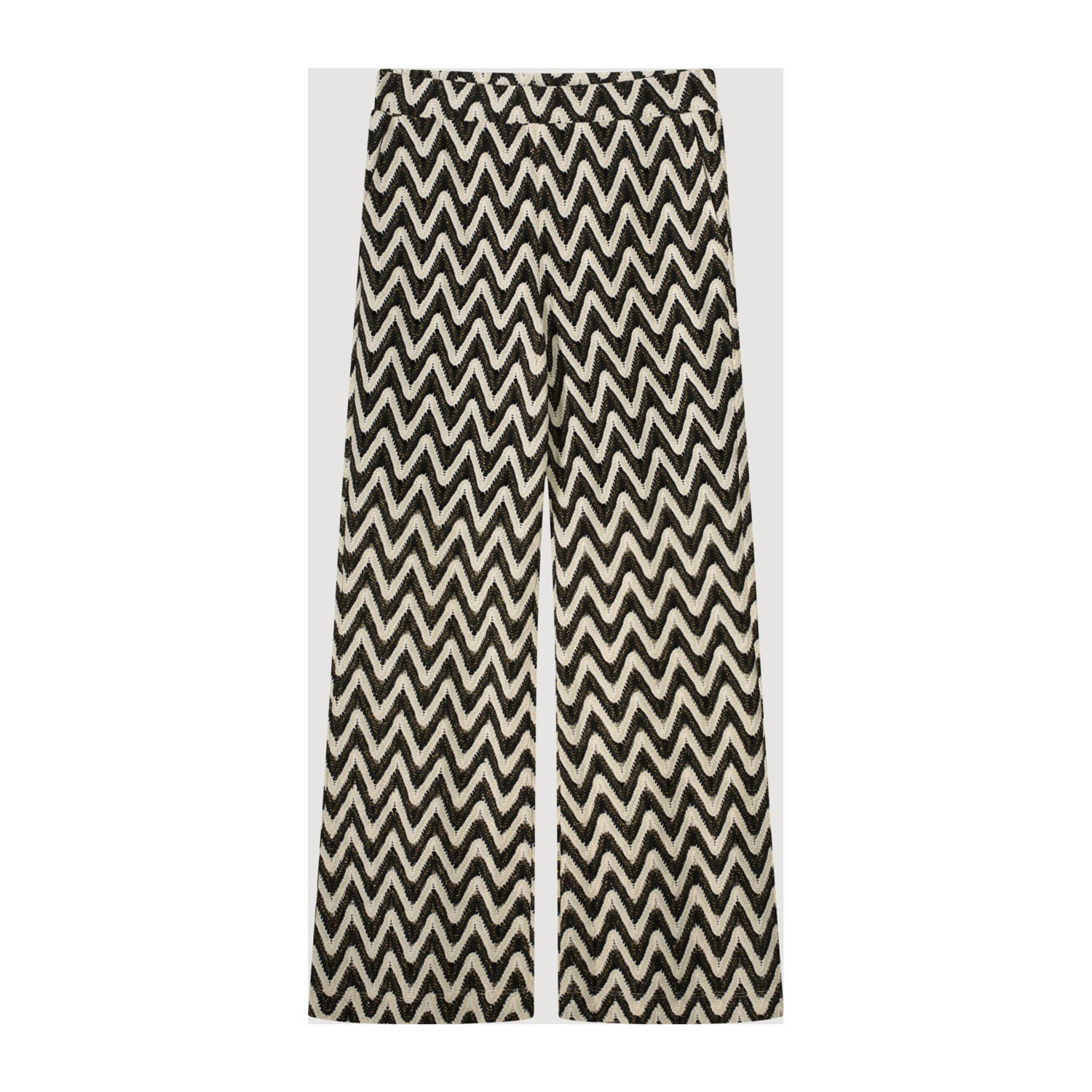 Summum straight fit broek met all over print zwart beige