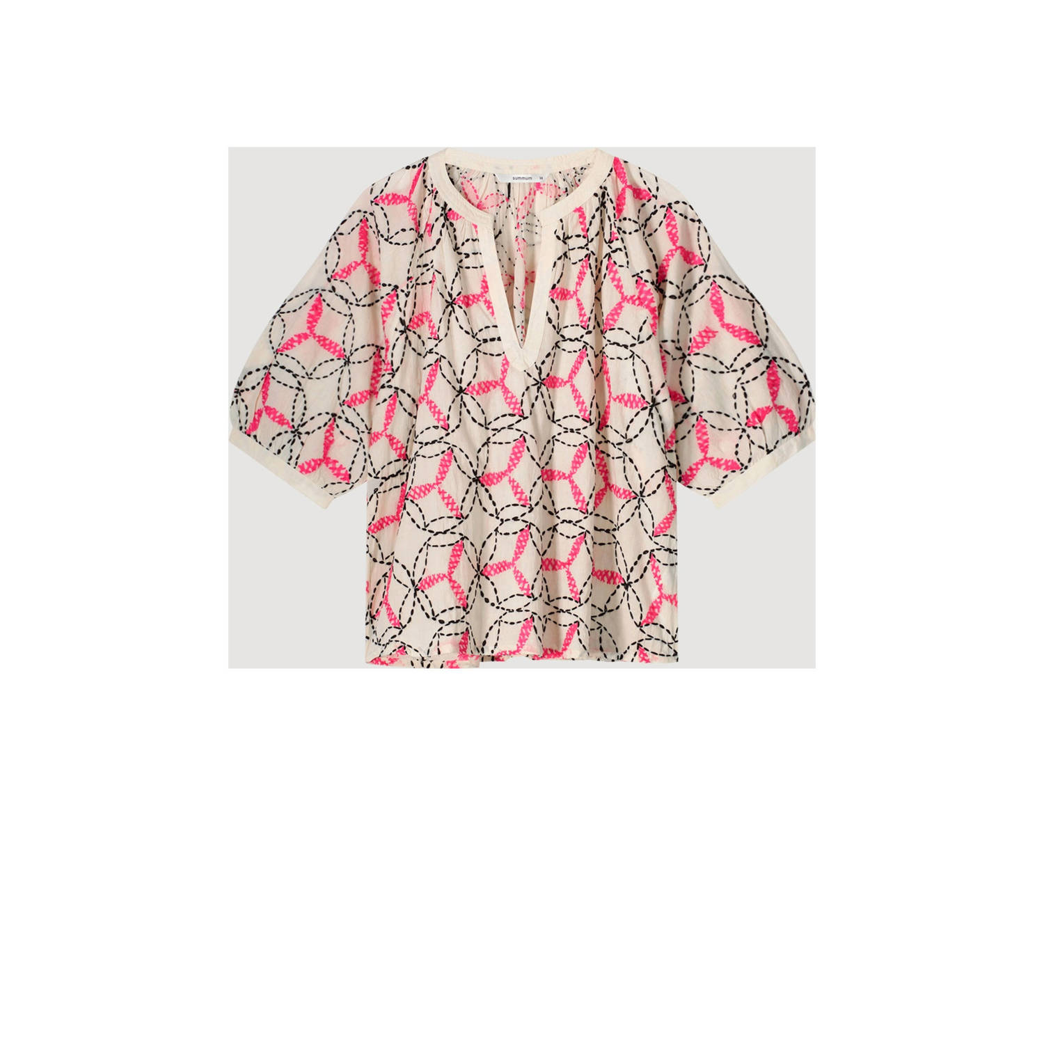 Summum top met all over print beige roze zwart