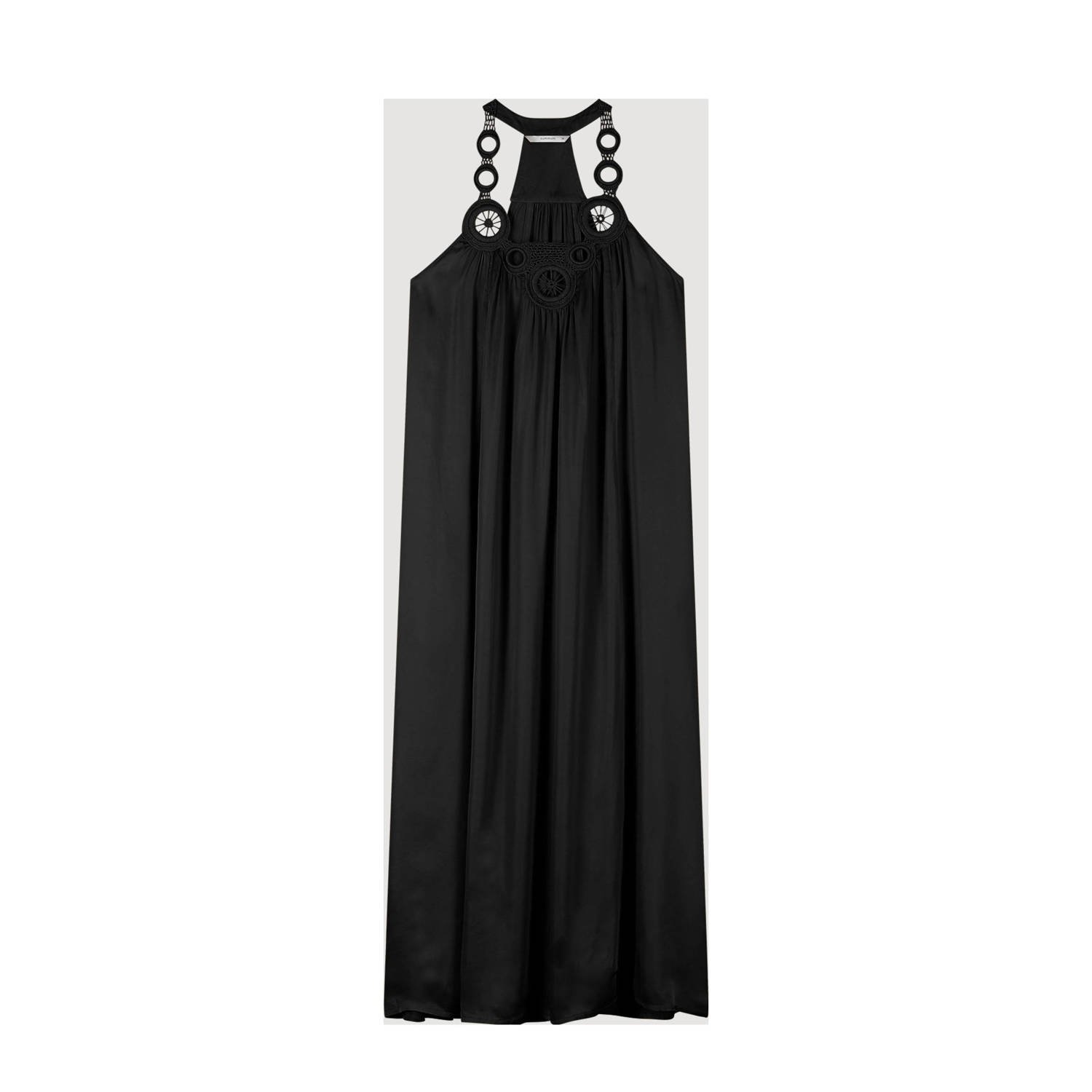 Summum Woman Elegante Zwarte Satijnen Midi Jurk Black Dames