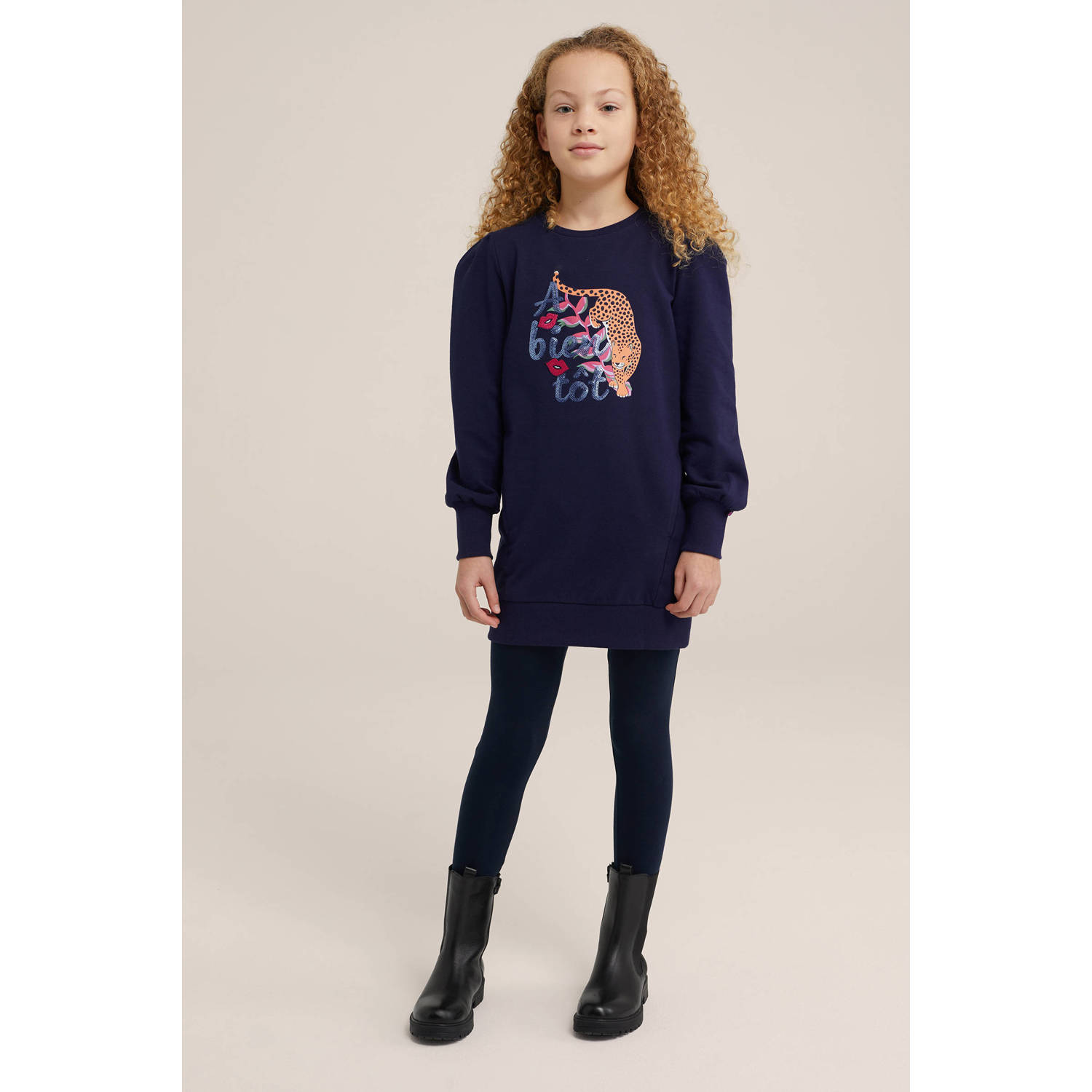 WE Fashion sweatjurk met printopdruk donkerblauw