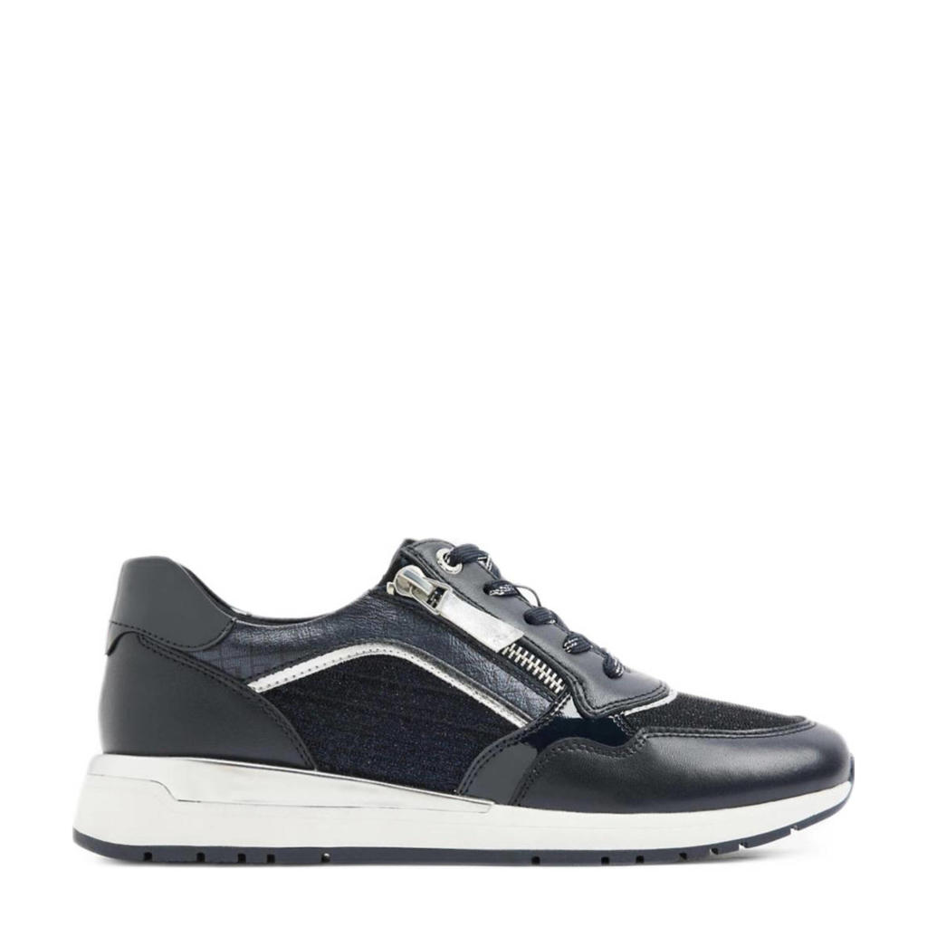 Donkerblauwe dames Medicus leren sneakers van rubber/leder/textiel met veters