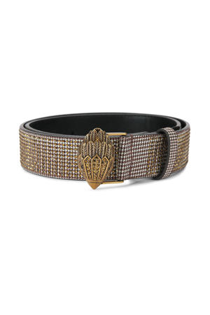 riem Kensington met studs en pied-de-poule print zwart/wit