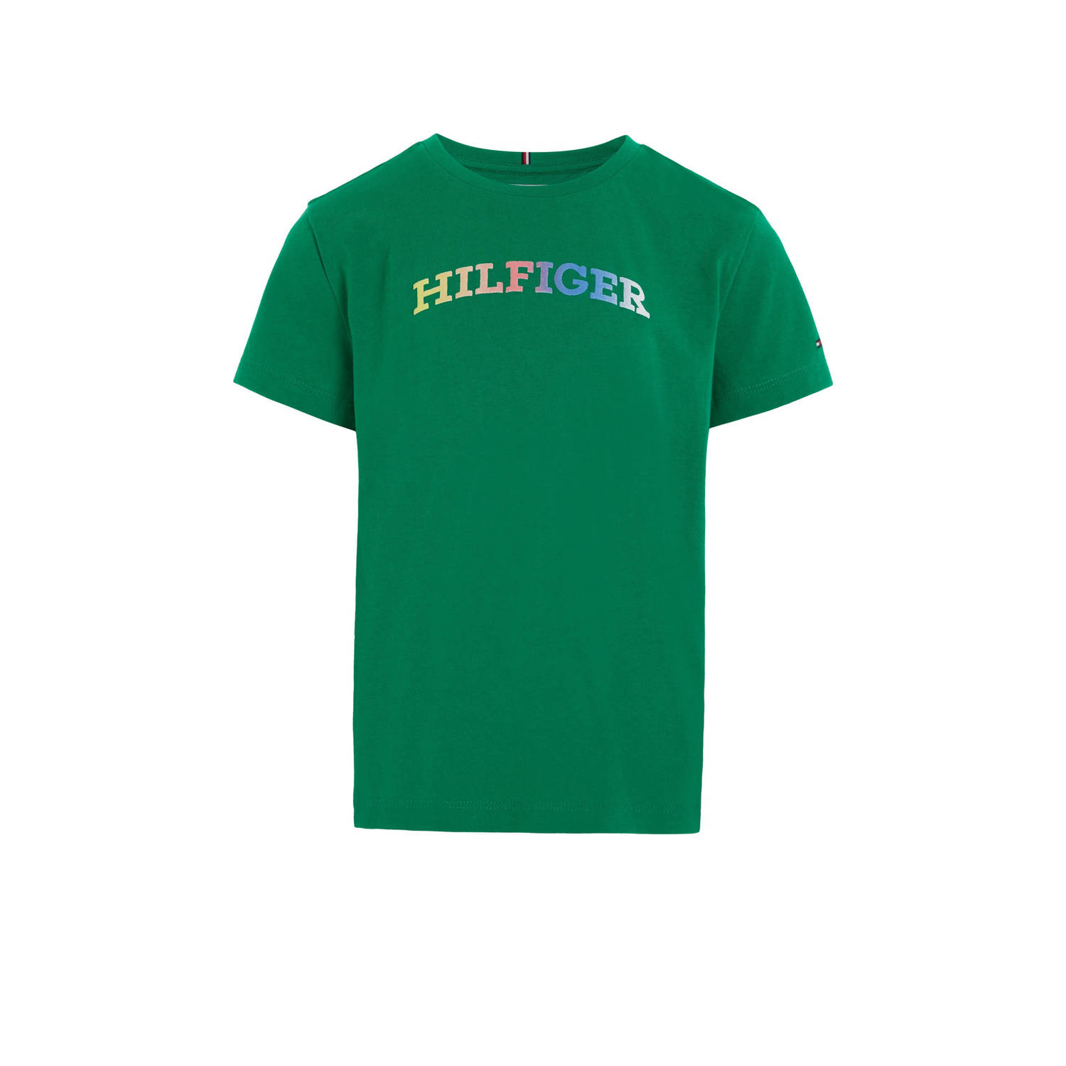 Tommy Hilfiger T-shirt met tekst groen Meisjes Katoen Ronde hals Tekst 122