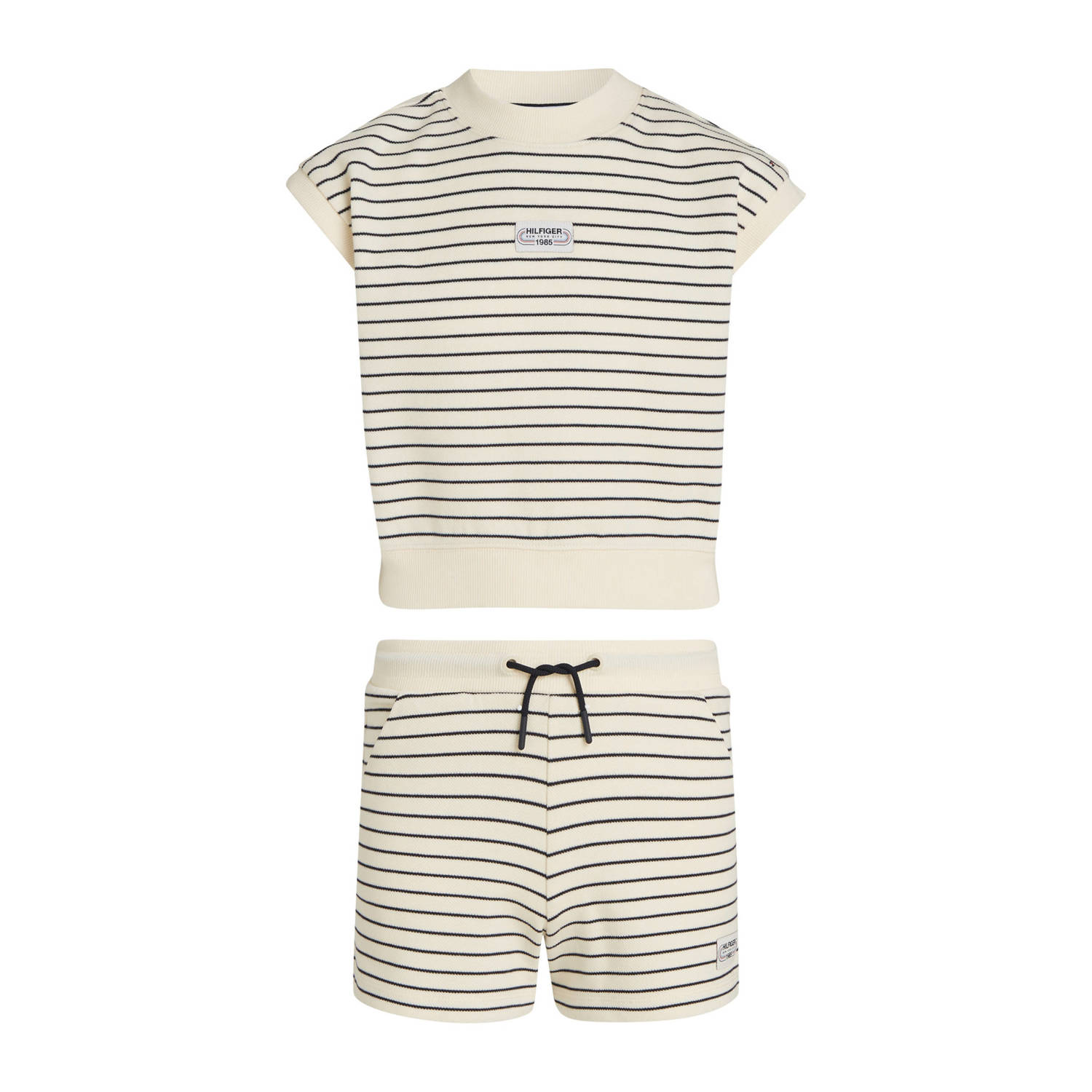 Tommy Hilfiger Sirt + broek set van 2 donkerblauw ecru streep Shirt + broek Meisjes Katoen Ronde hals 128