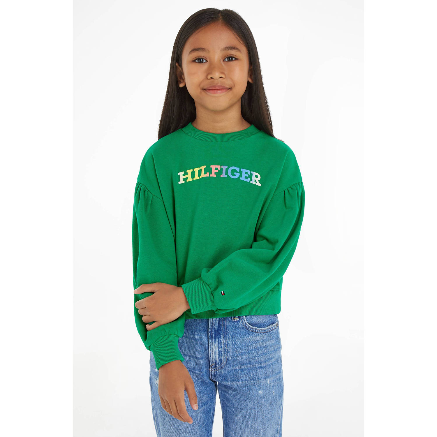 Tommy Hilfiger sweater met tekst groen