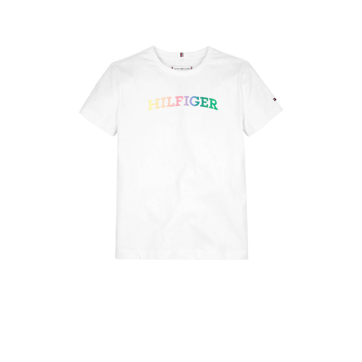 Tommy Hilfiger T-shirt met tekst wit Meisjes Katoen Ronde hals Tekst 104