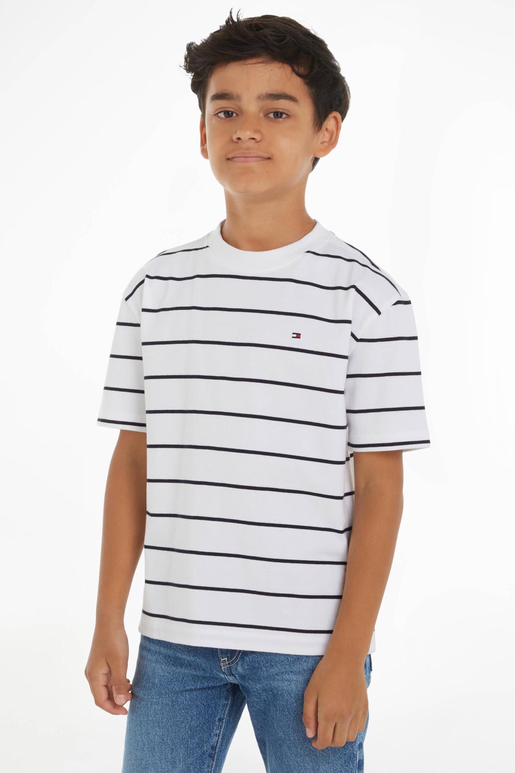 Wit en zwarte jongens Tommy Hilfiger gestreept T-shirt van katoen met korte mouwen en ronde hals