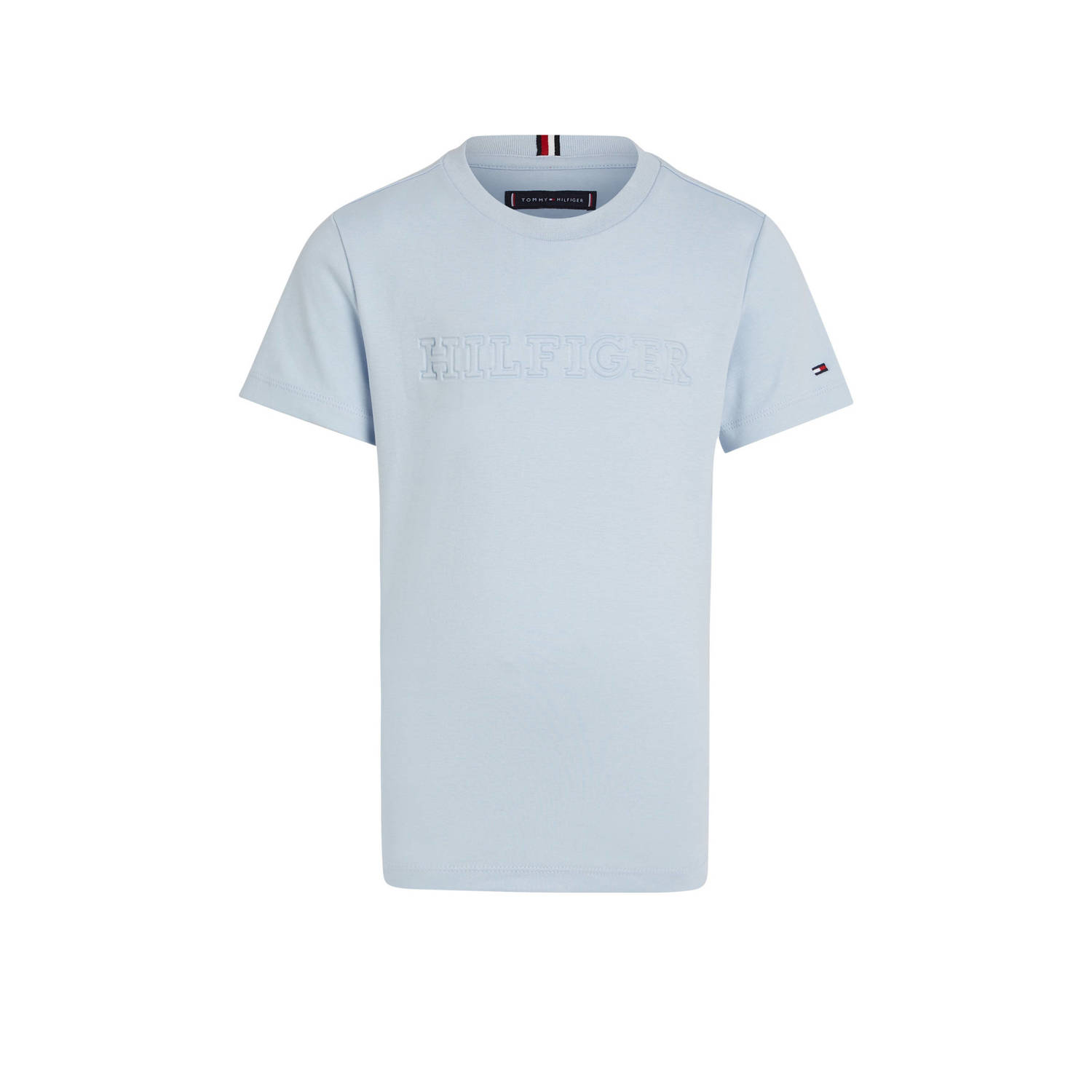 Tommy Hilfiger T-shirt met logo lichtblauw Jongens Katoen Ronde hals Logo 104