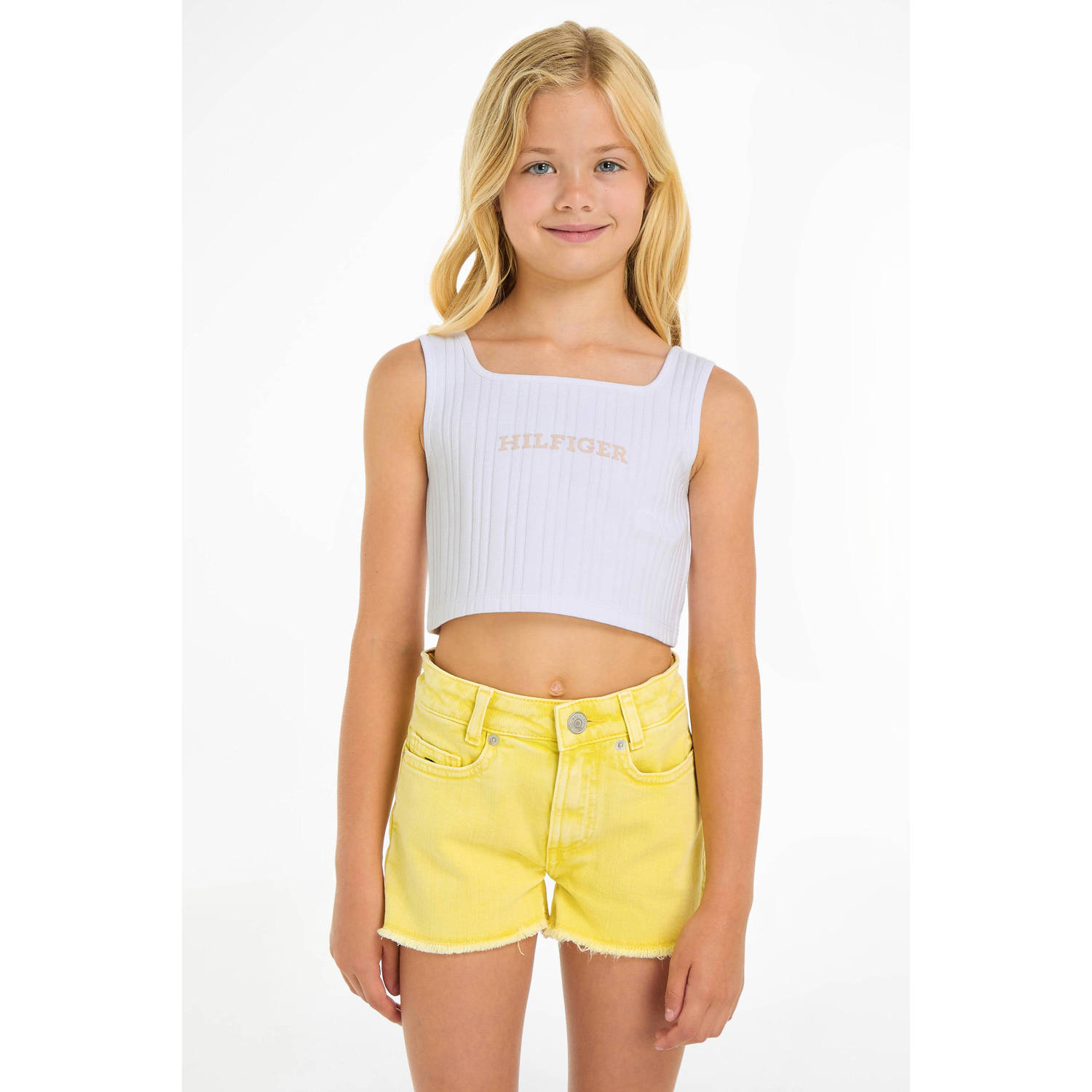 Tommy Hilfiger top met tekst wit lichtroze