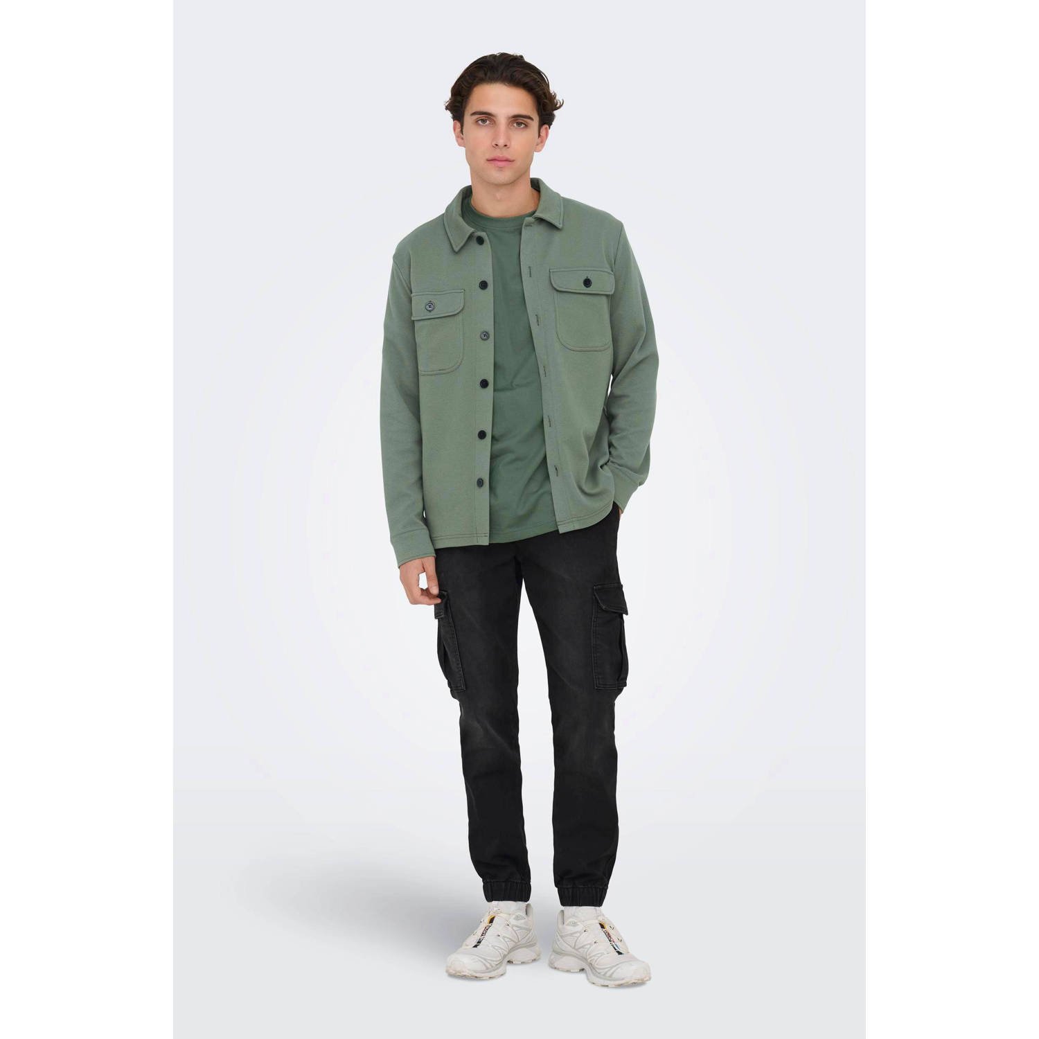 ONLY & SONS regular fit overshirt groen