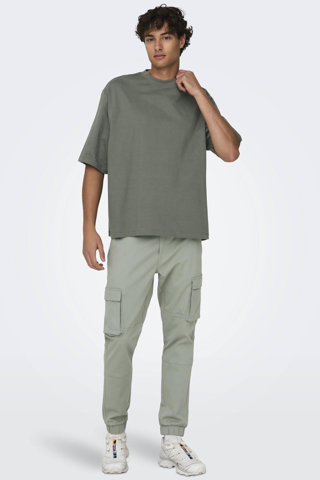 ONLY & SONS tapered fit cargobroek ONSCAM grijsgroen